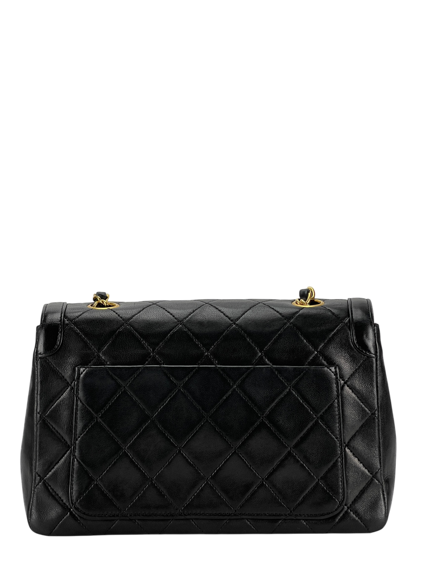 CHANEL -  Black Lambskin Quilted Lambskin Single Flap Bag
