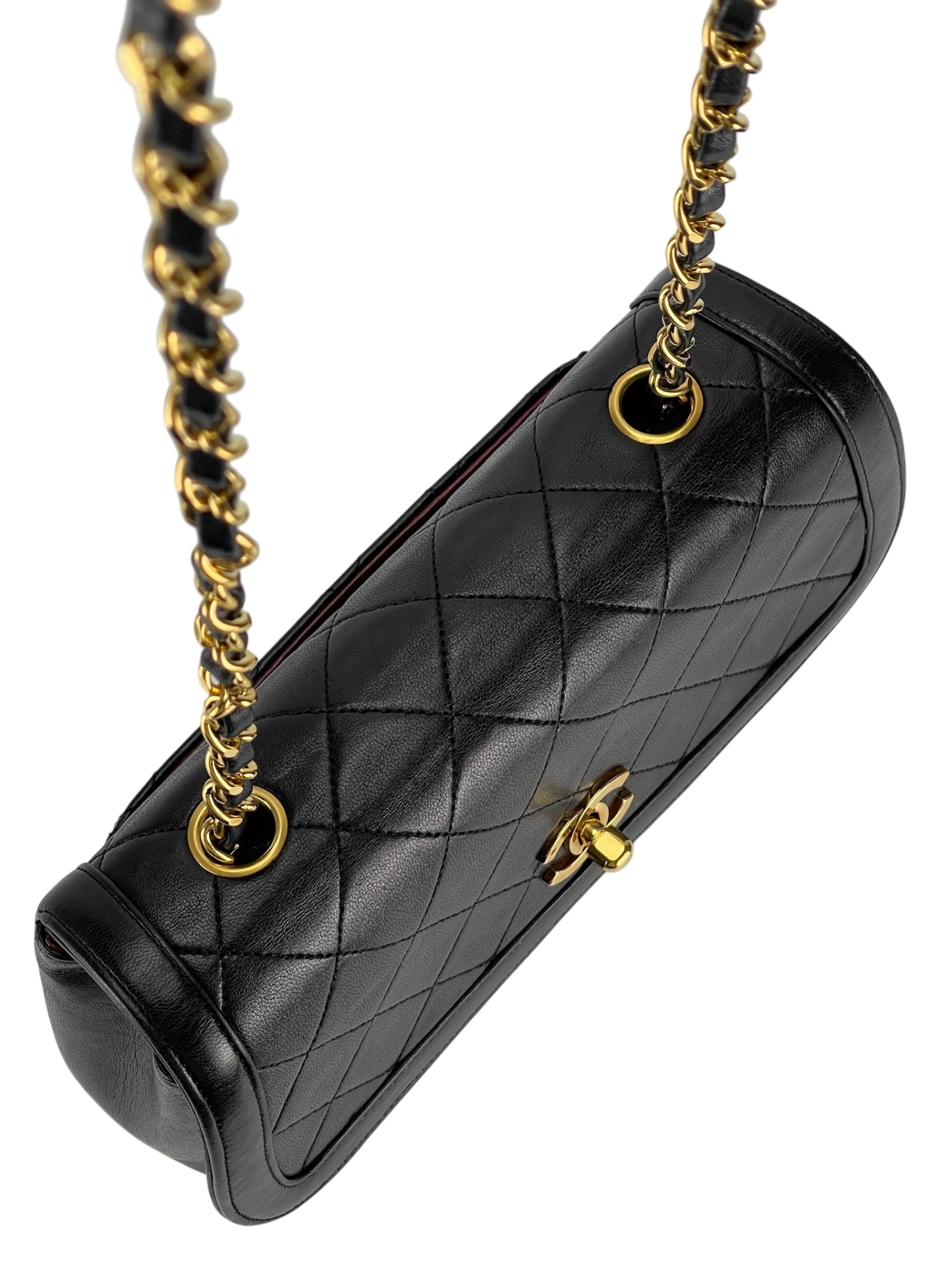 CHANEL -  Black Lambskin Quilted Lambskin Single Flap Bag