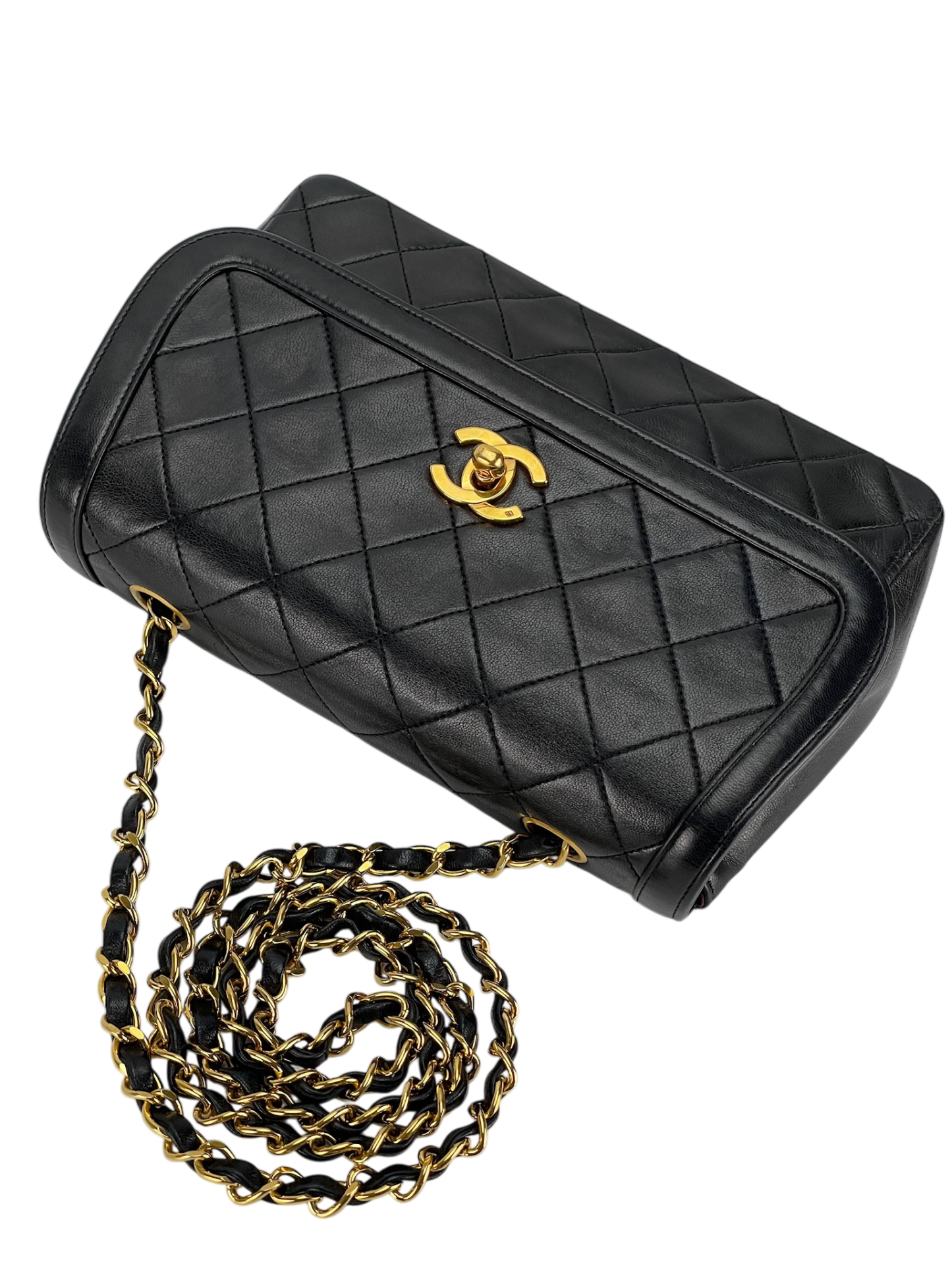 CHANEL -  Black Lambskin Quilted Lambskin Single Flap Bag