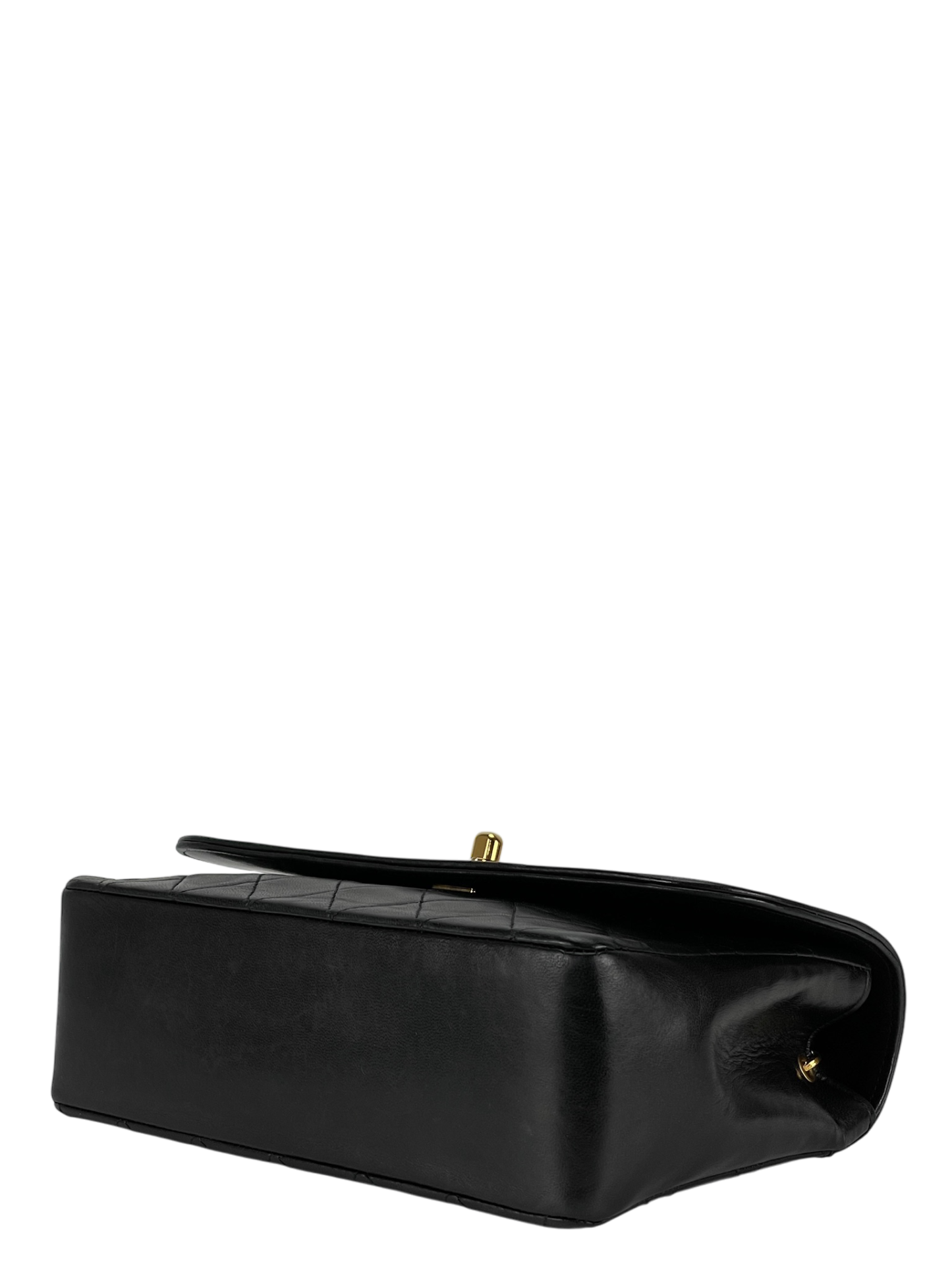 CHANEL -  Black Lambskin Quilted Lambskin Single Flap Bag