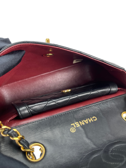 CHANEL -  Black Lambskin Quilted Lambskin Single Flap Bag