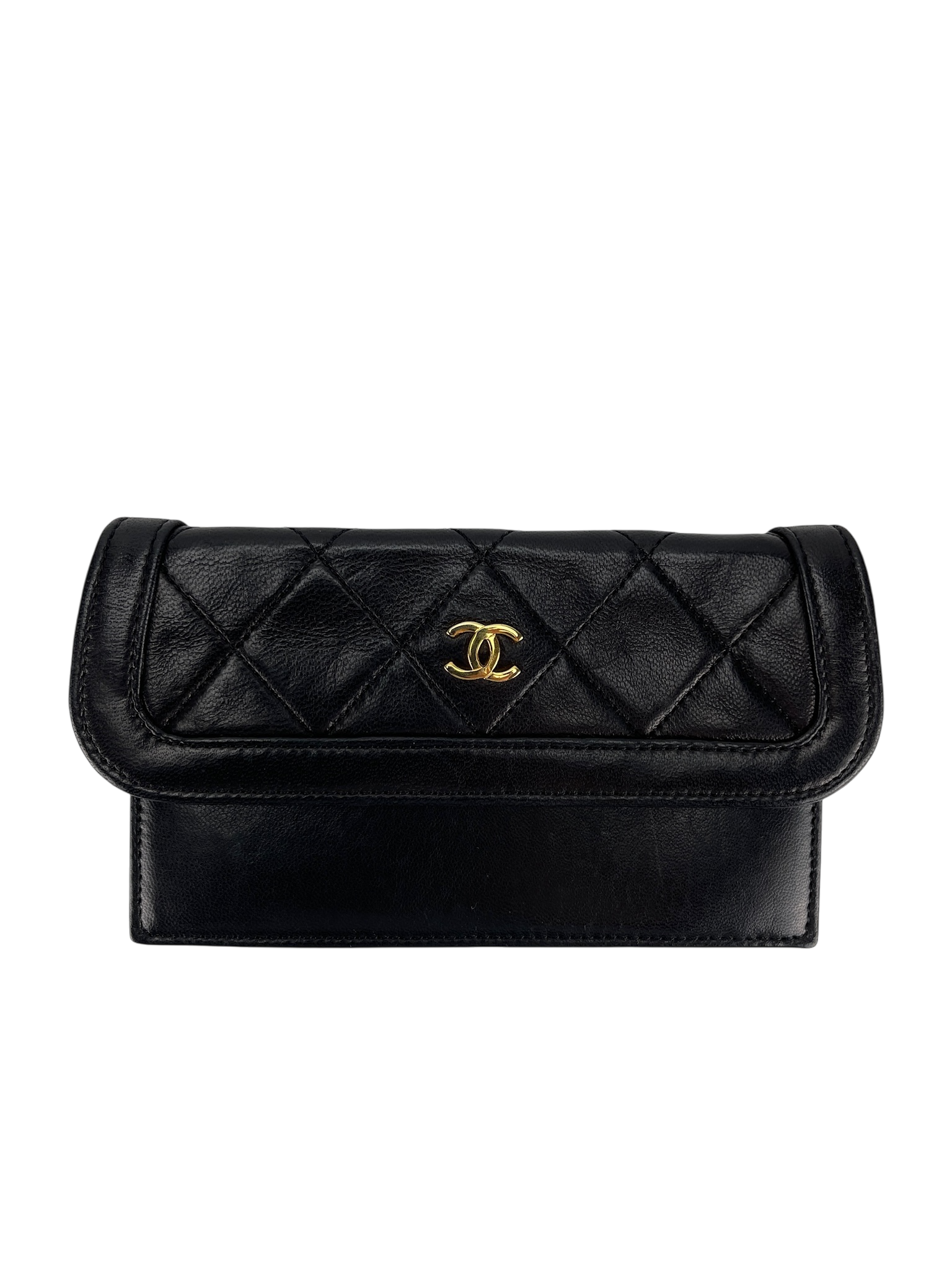 CHANEL -  Black Lambskin Quilted Lambskin Single Flap Bag