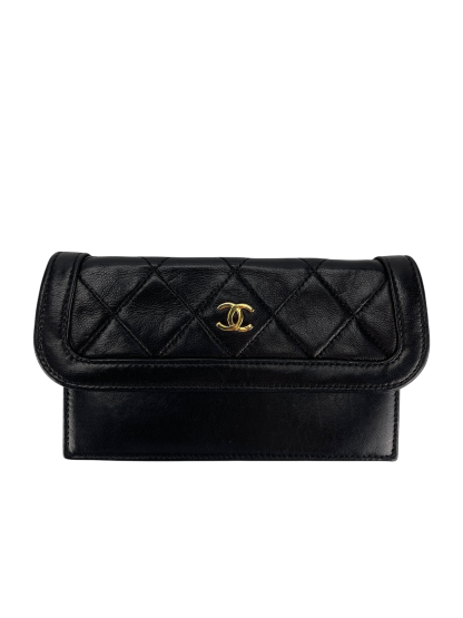CHANEL -  Black Lambskin Quilted Lambskin Single Flap Bag
