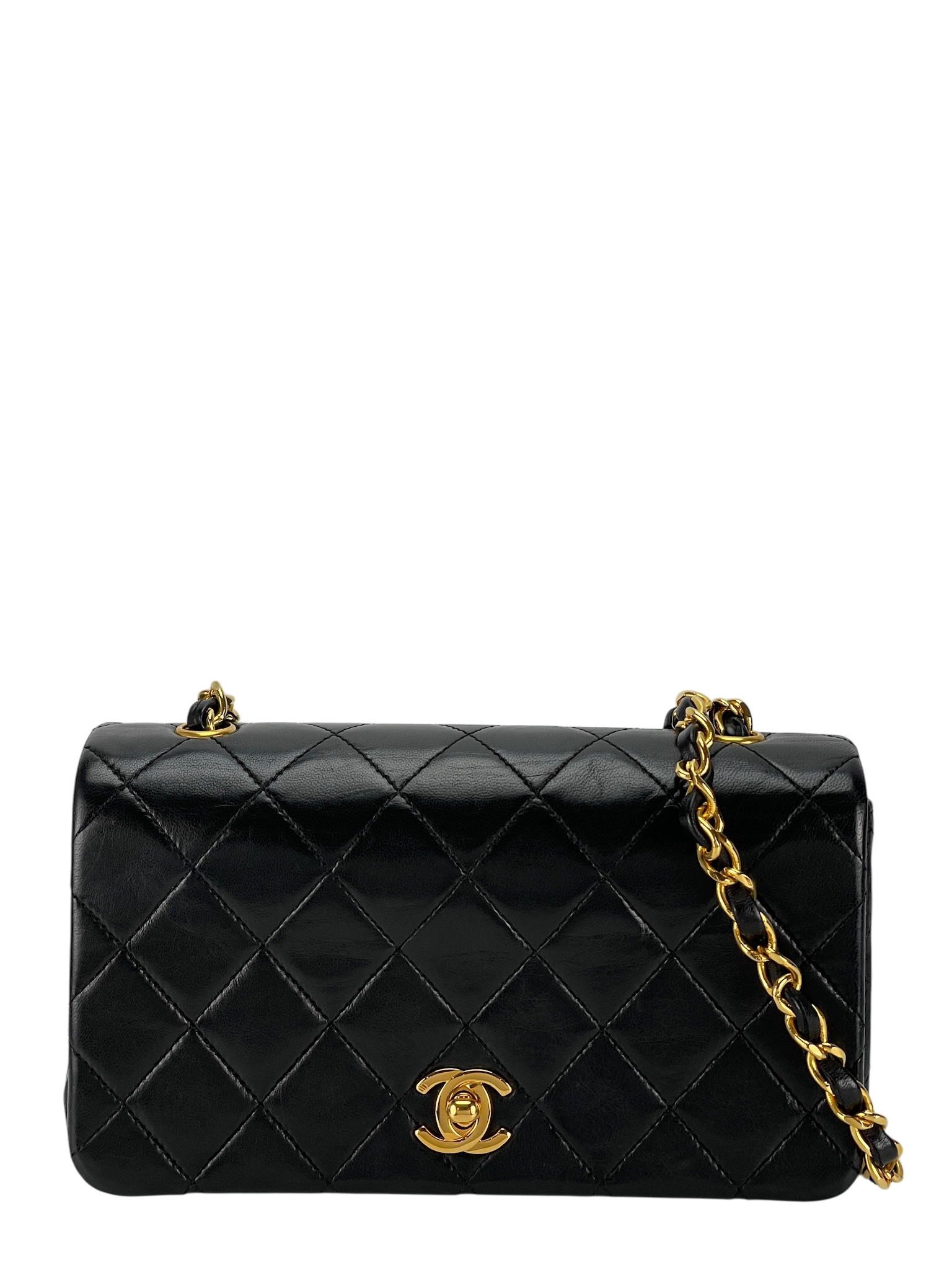 CHANEL - Black Lambskin Pushlock Mini Full Flap Shoulder Bag