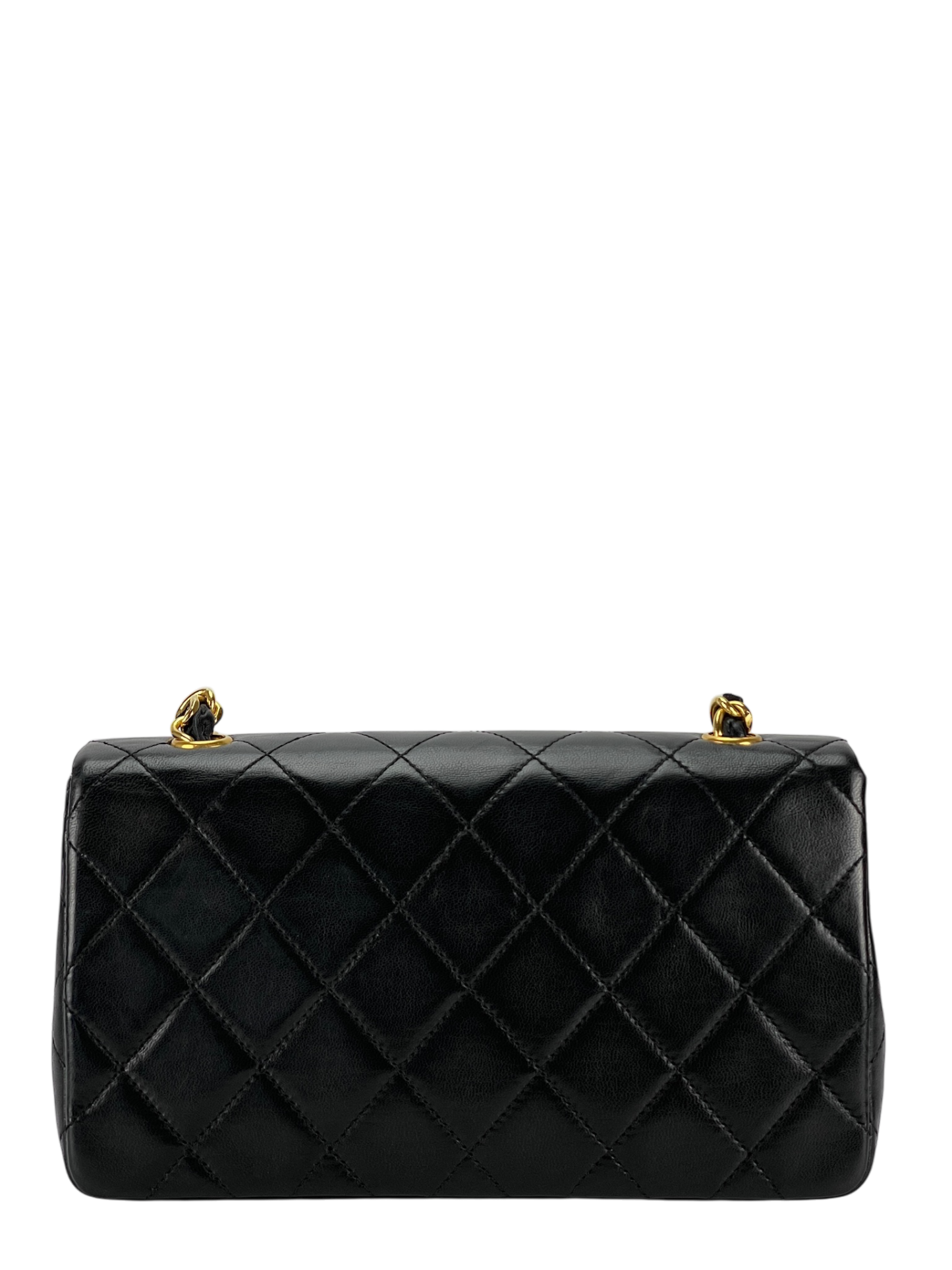 CHANEL - Black Lambskin Pushlock Mini Full Flap Shoulder Bag