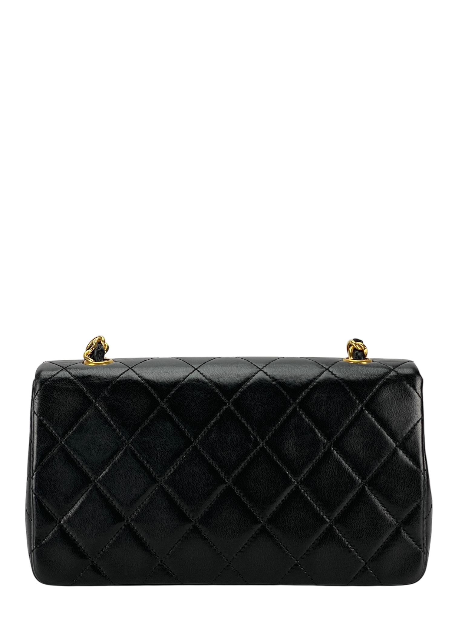 CHANEL - Black Lambskin Pushlock Mini Full Flap Shoulder Bag