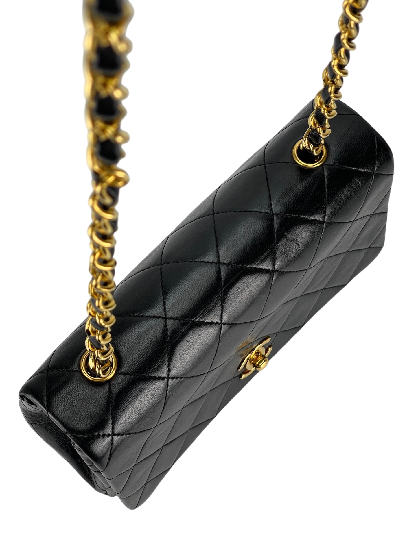 CHANEL - Black Lambskin Pushlock Mini Full Flap Shoulder Bag