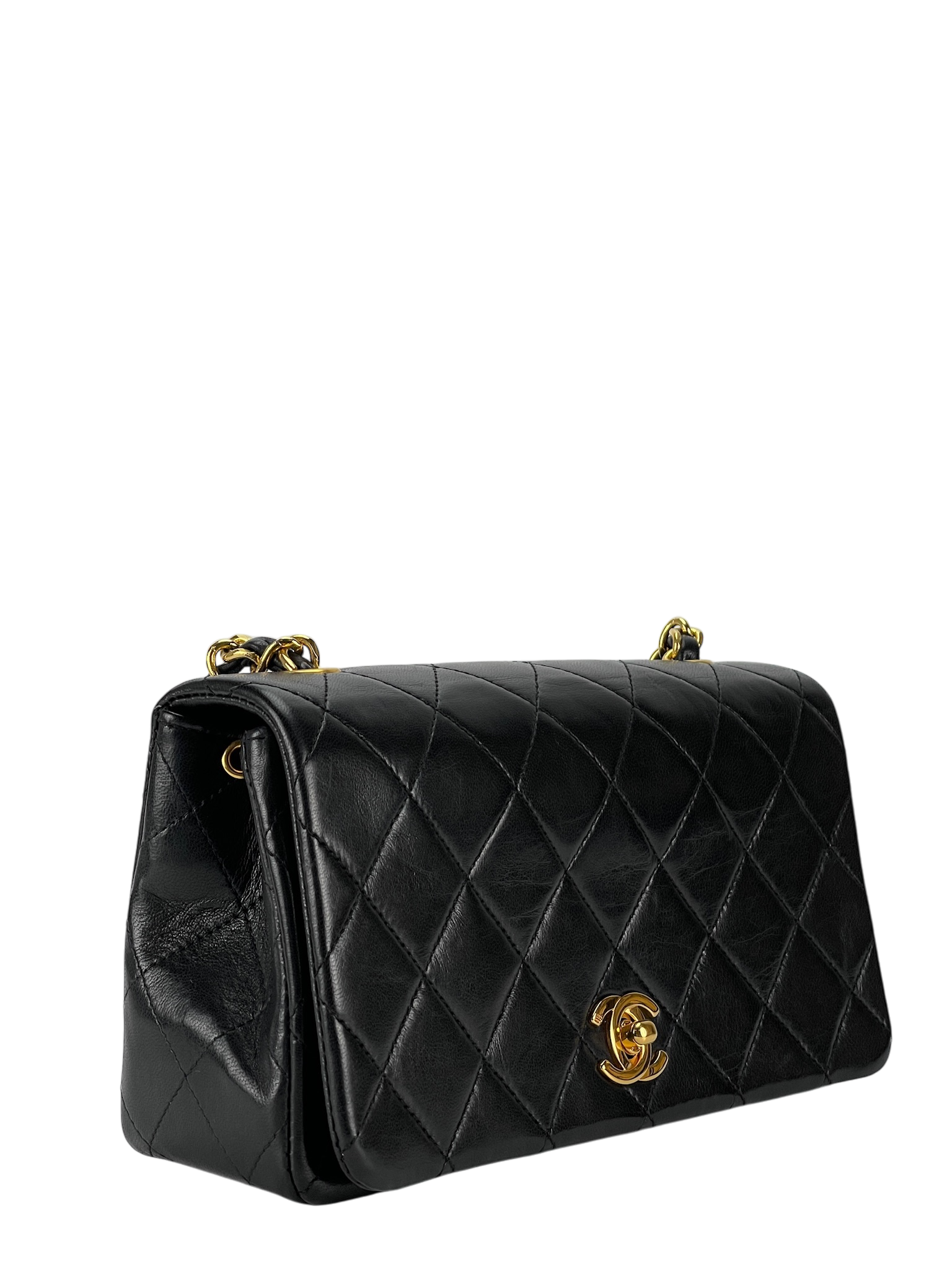 CHANEL - Black Lambskin Pushlock Mini Full Flap Shoulder Bag