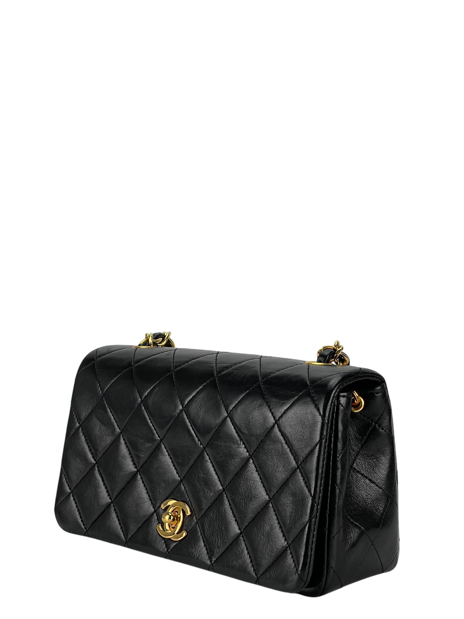 CHANEL - Black Lambskin Pushlock Mini Full Flap Shoulder Bag