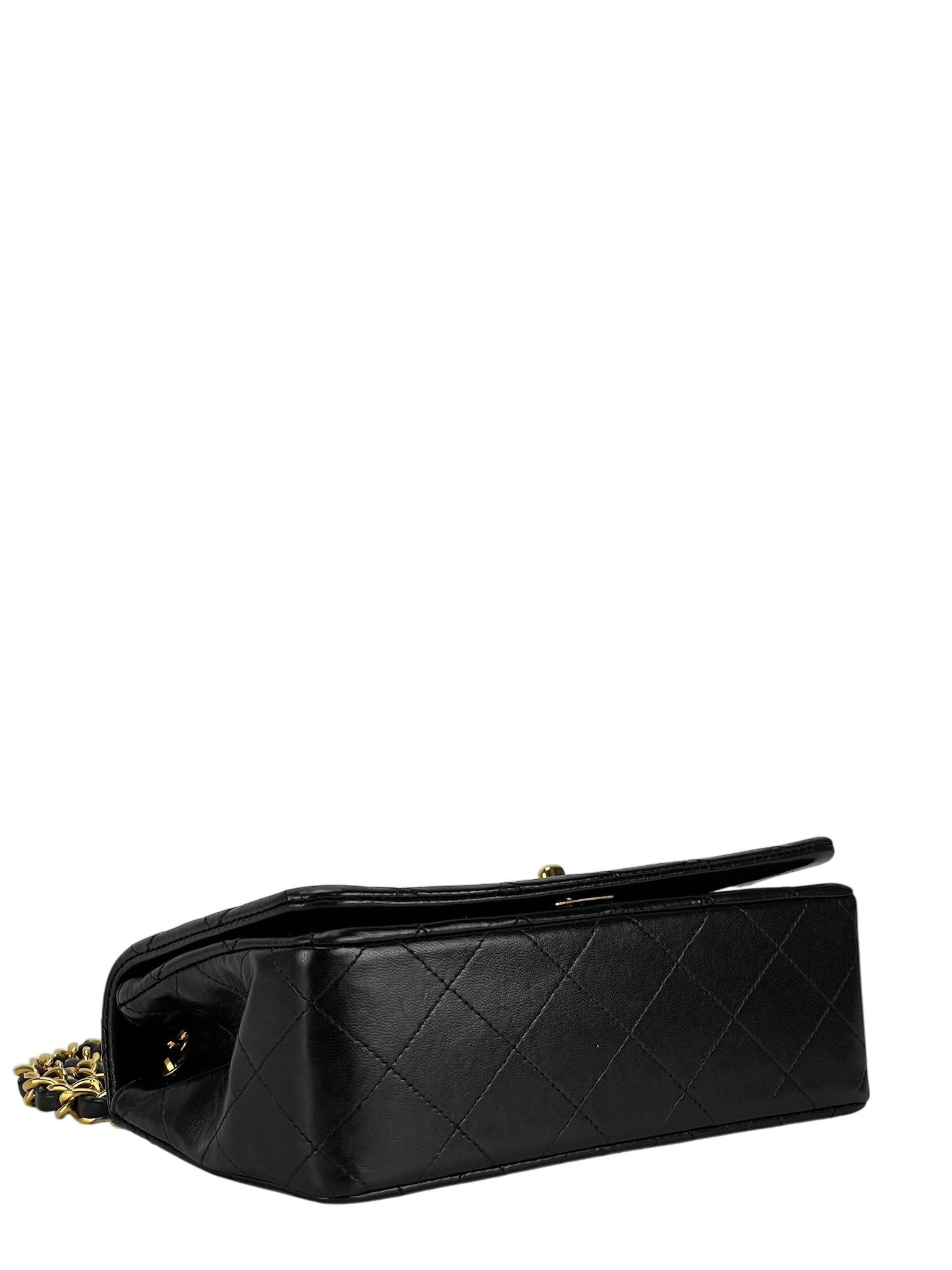CHANEL - Black Lambskin Pushlock Mini Full Flap Shoulder Bag