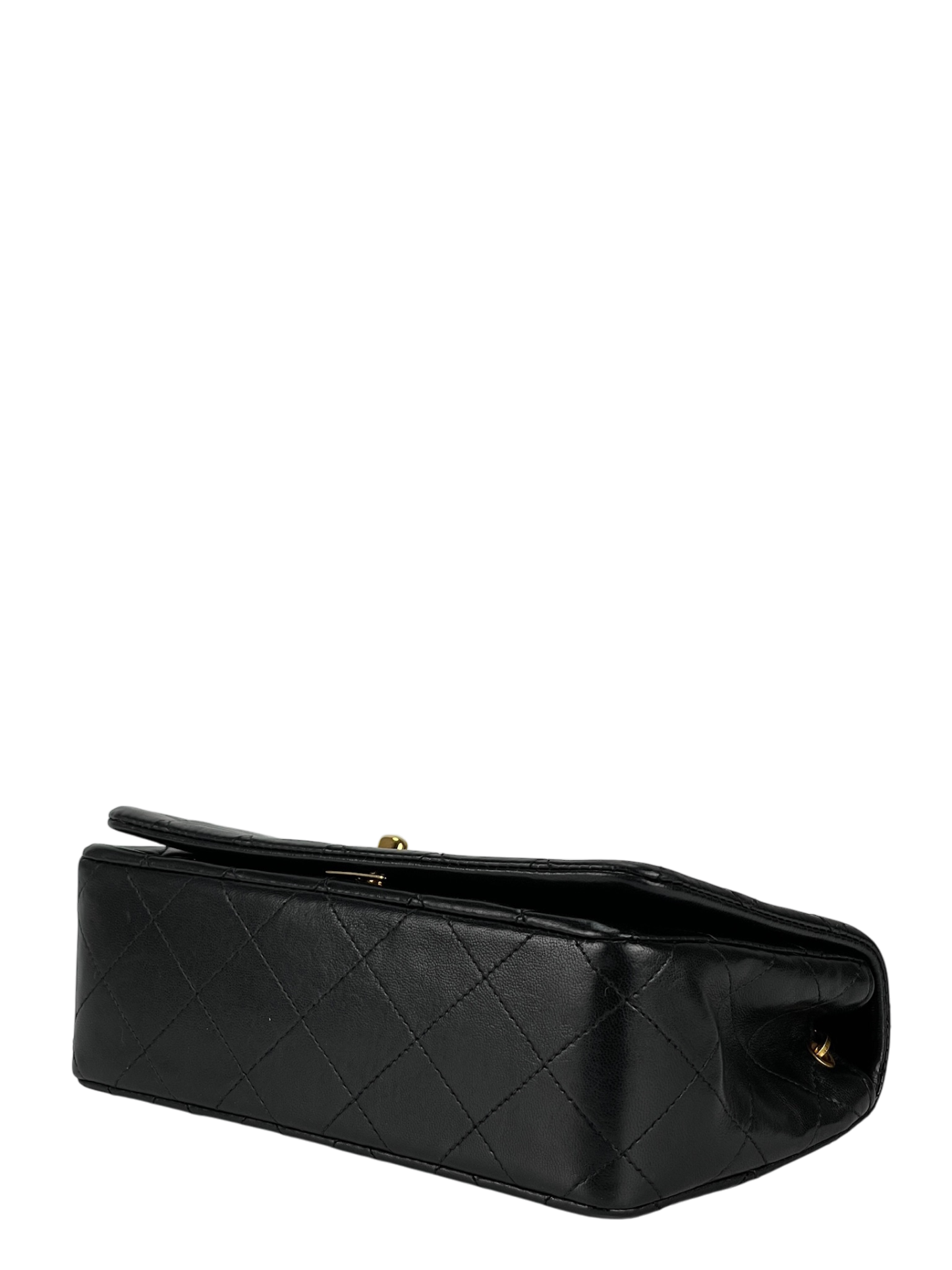 CHANEL - Black Lambskin Pushlock Mini Full Flap Shoulder Bag