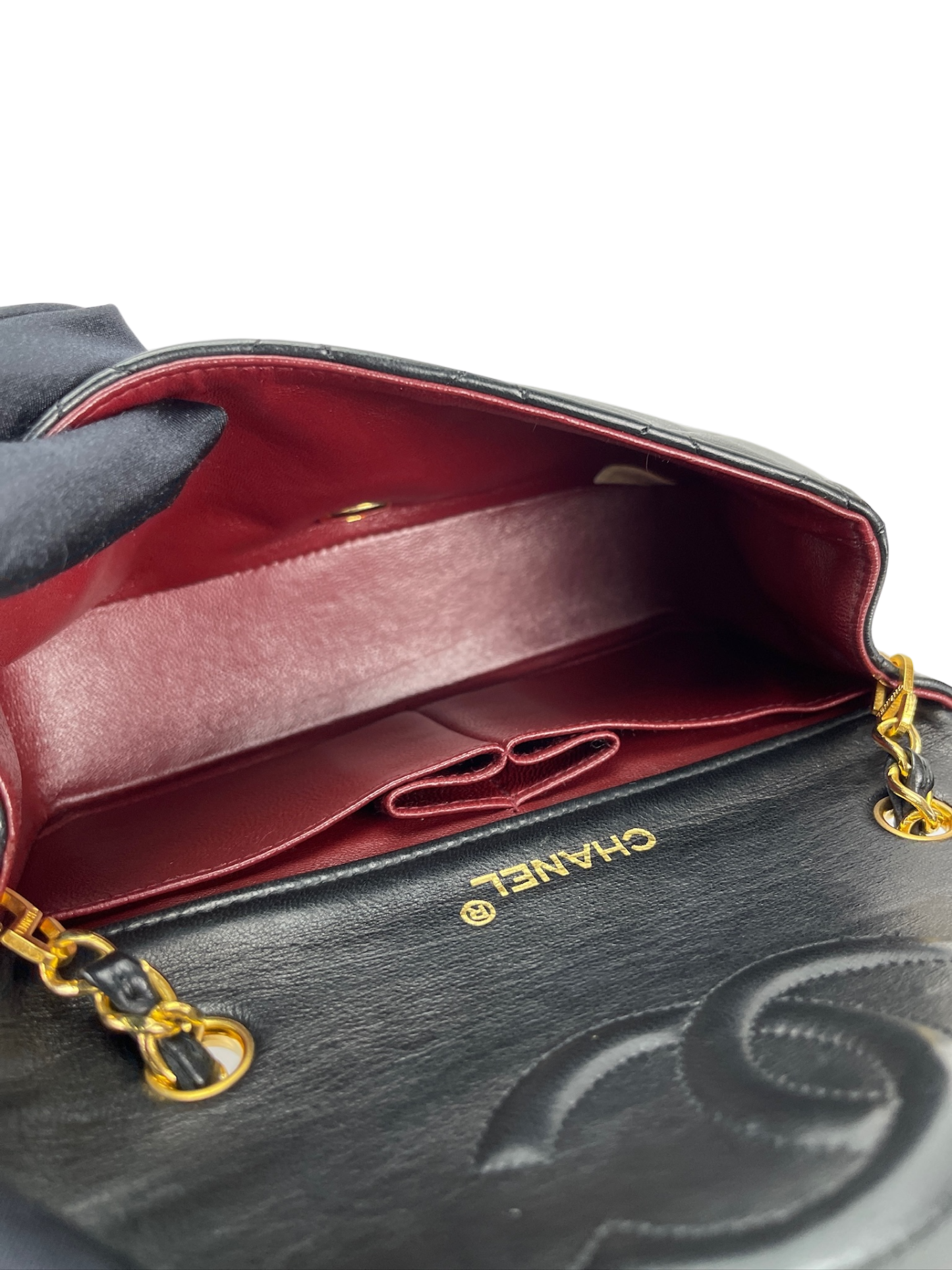 CHANEL - Black Lambskin Pushlock Mini Full Flap Shoulder Bag