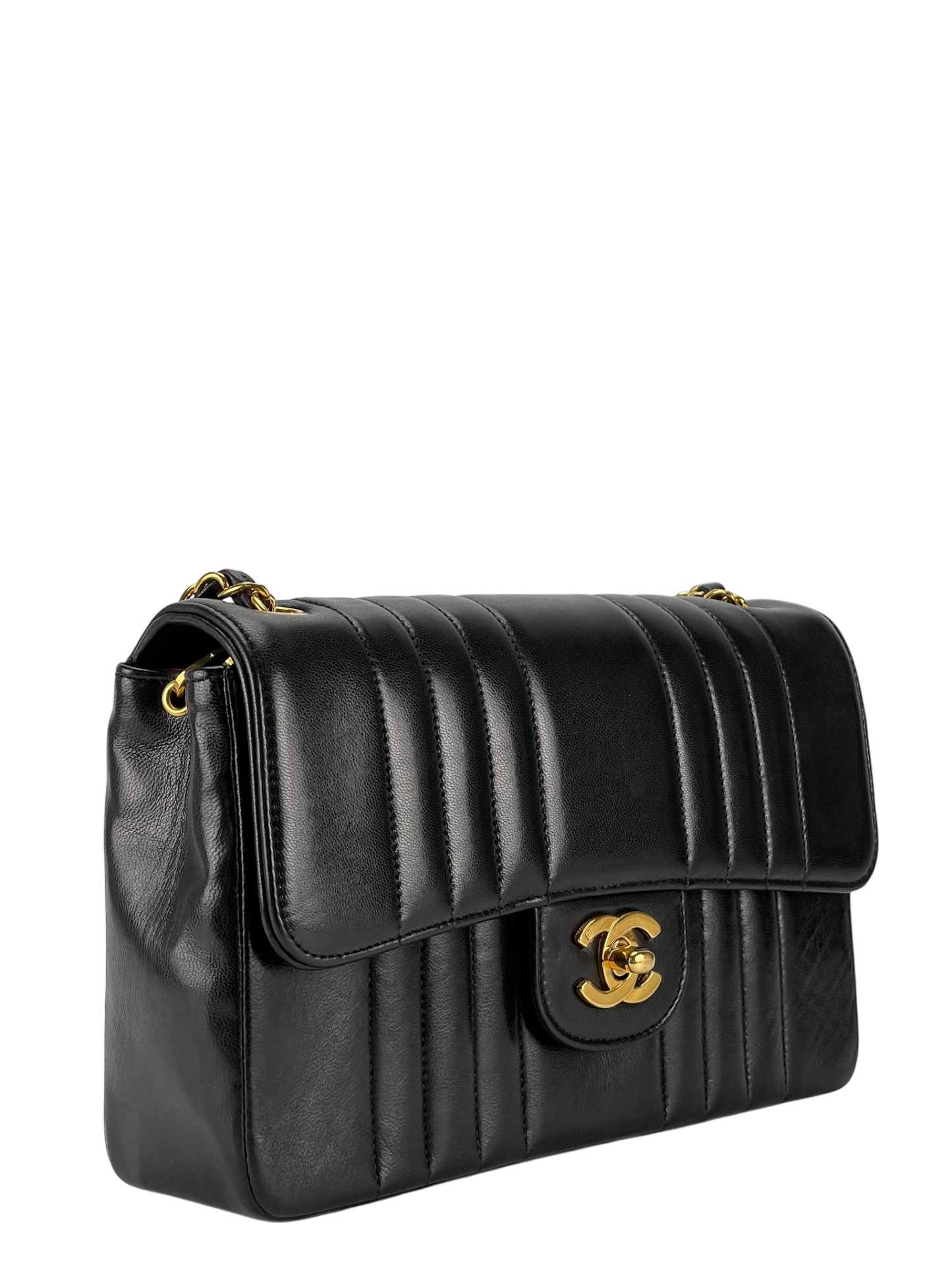 CHANEL -  Black Lambskin Mademoiselle Vertical Classic Flap Bag