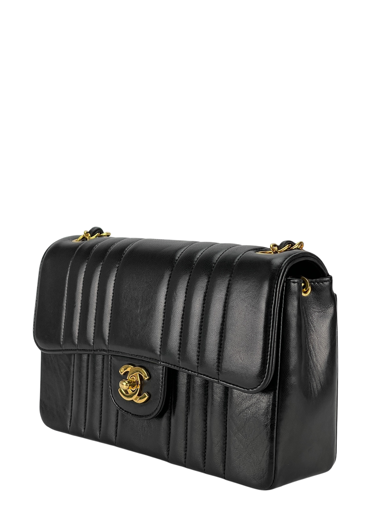 CHANEL -  Black Lambskin Mademoiselle Vertical Classic Flap Bag