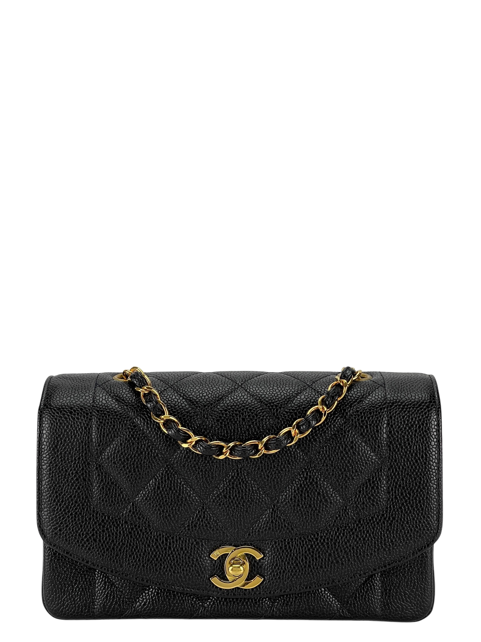CHANEL -  Black Caviar Small Diana Chain Shoulder Bag