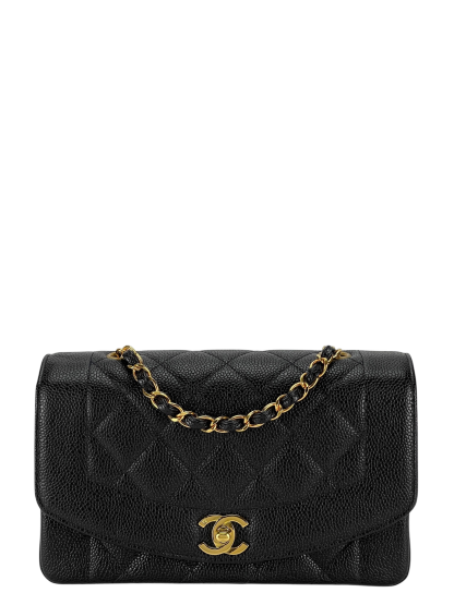 CHANEL -  Black Caviar Small Diana Chain Shoulder Bag
