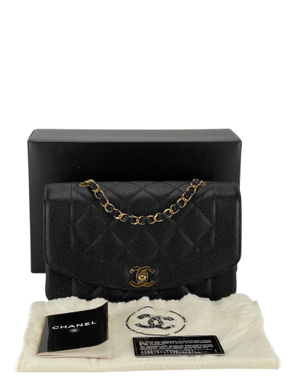 CHANEL -  Black Caviar Small Diana Chain Shoulder Bag