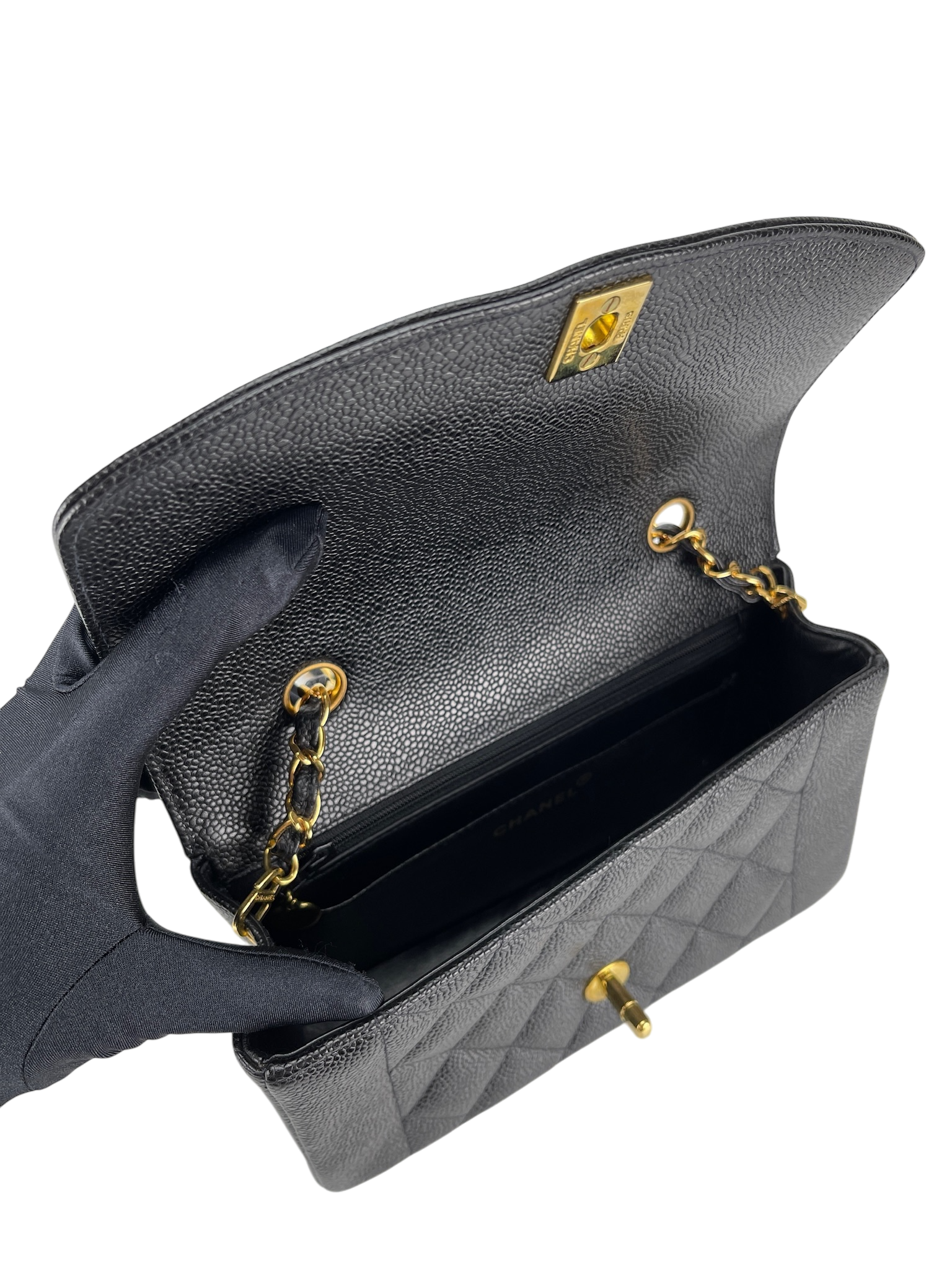 CHANEL -  Black Caviar Small Diana Chain Shoulder Bag