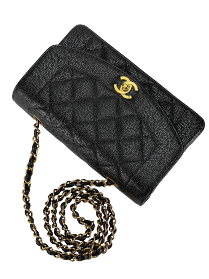 CHANEL -  Black Caviar Small Diana Chain Shoulder Bag