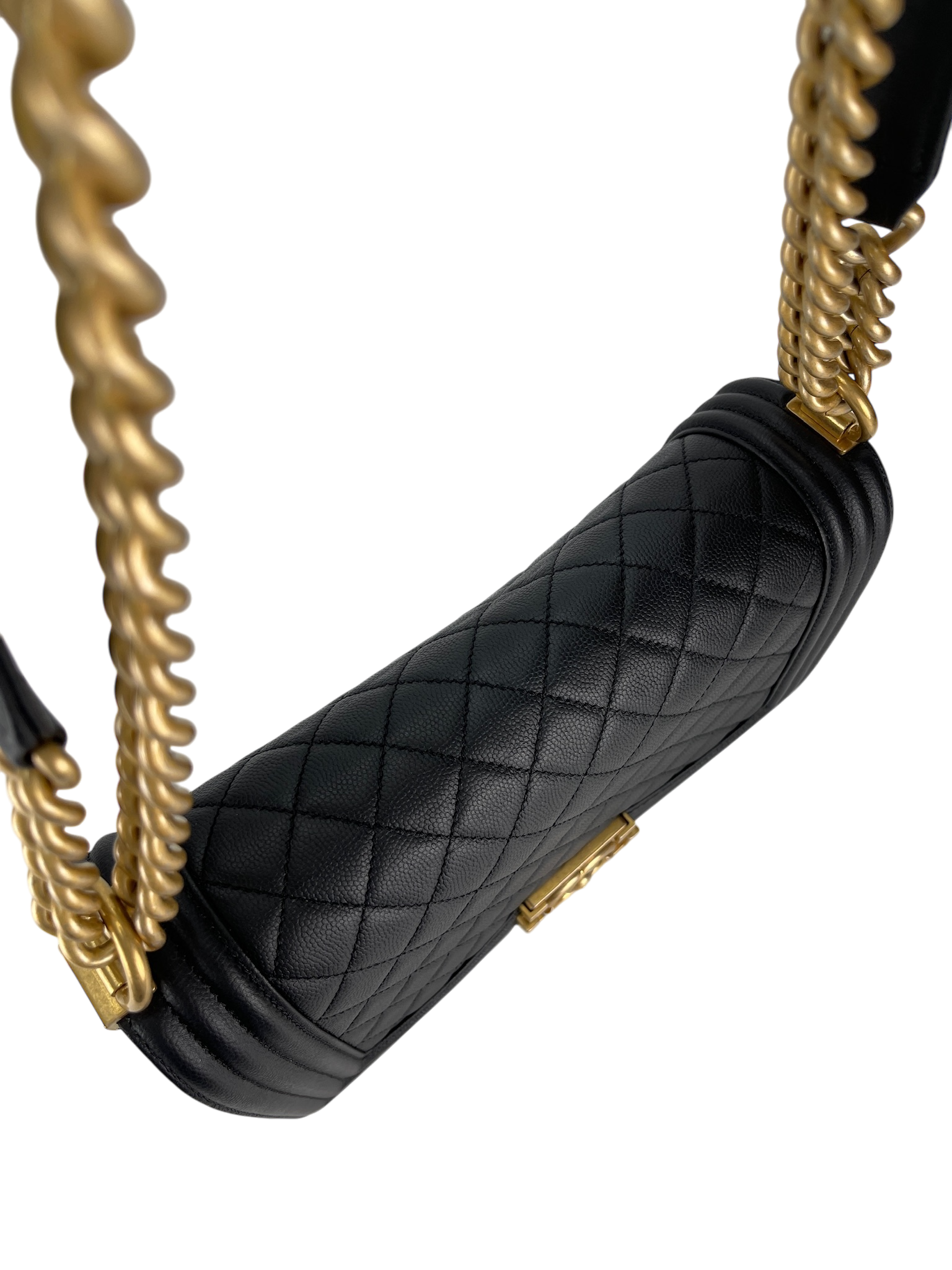 CHANEL - Black Caviar Quilted Medium Boy Flap Black Gold Hardware