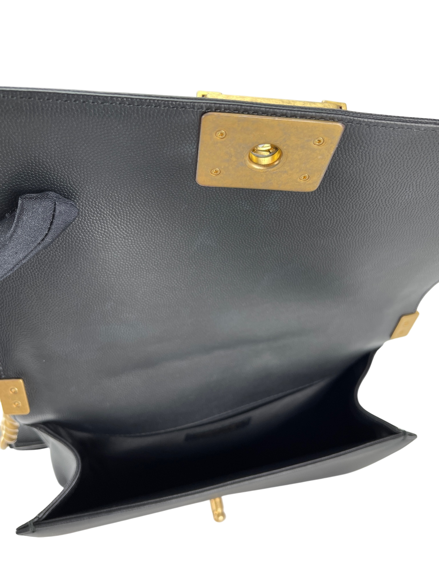 CHANEL - Black Caviar Quilted Medium Boy Flap Black Gold Hardware