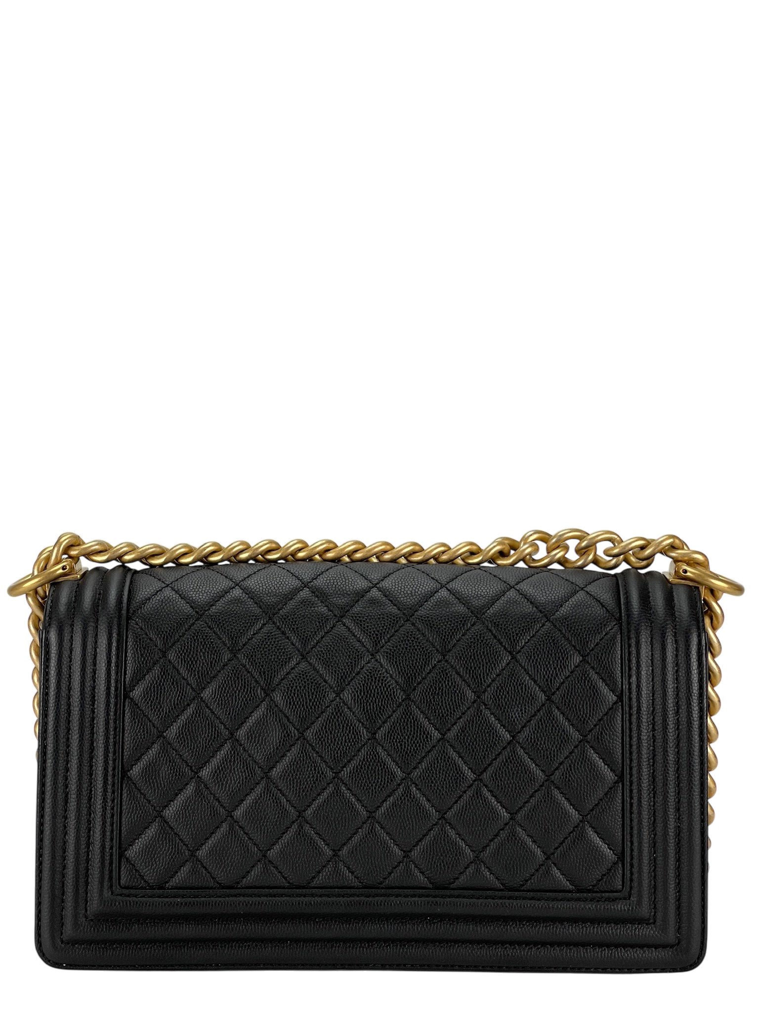 CHANEL - Black Caviar Quilted Medium Boy Flap Black Gold Hardware