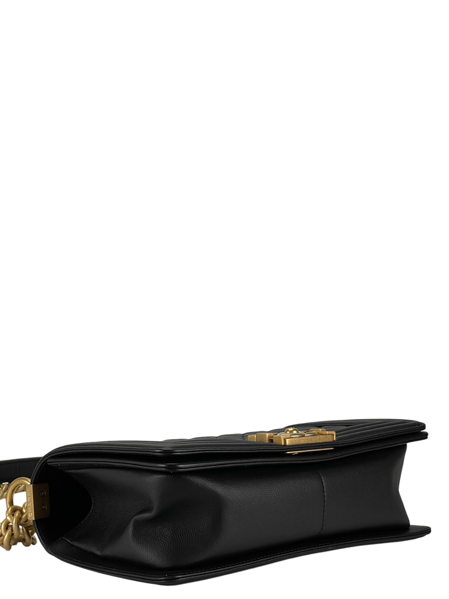 CHANEL - Black Caviar Quilted Medium Boy Flap Black Gold Hardware