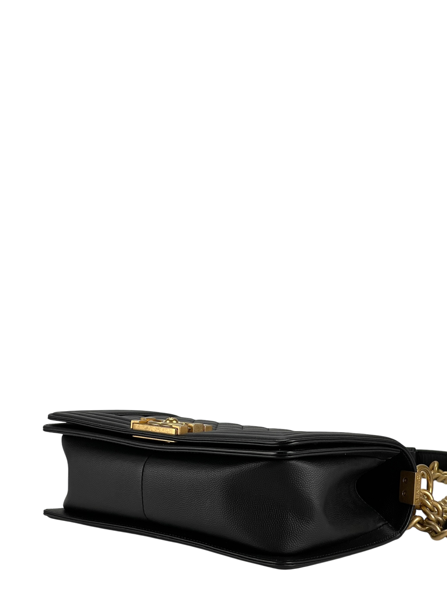 CHANEL - Black Caviar Quilted Medium Boy Flap Black Gold Hardware