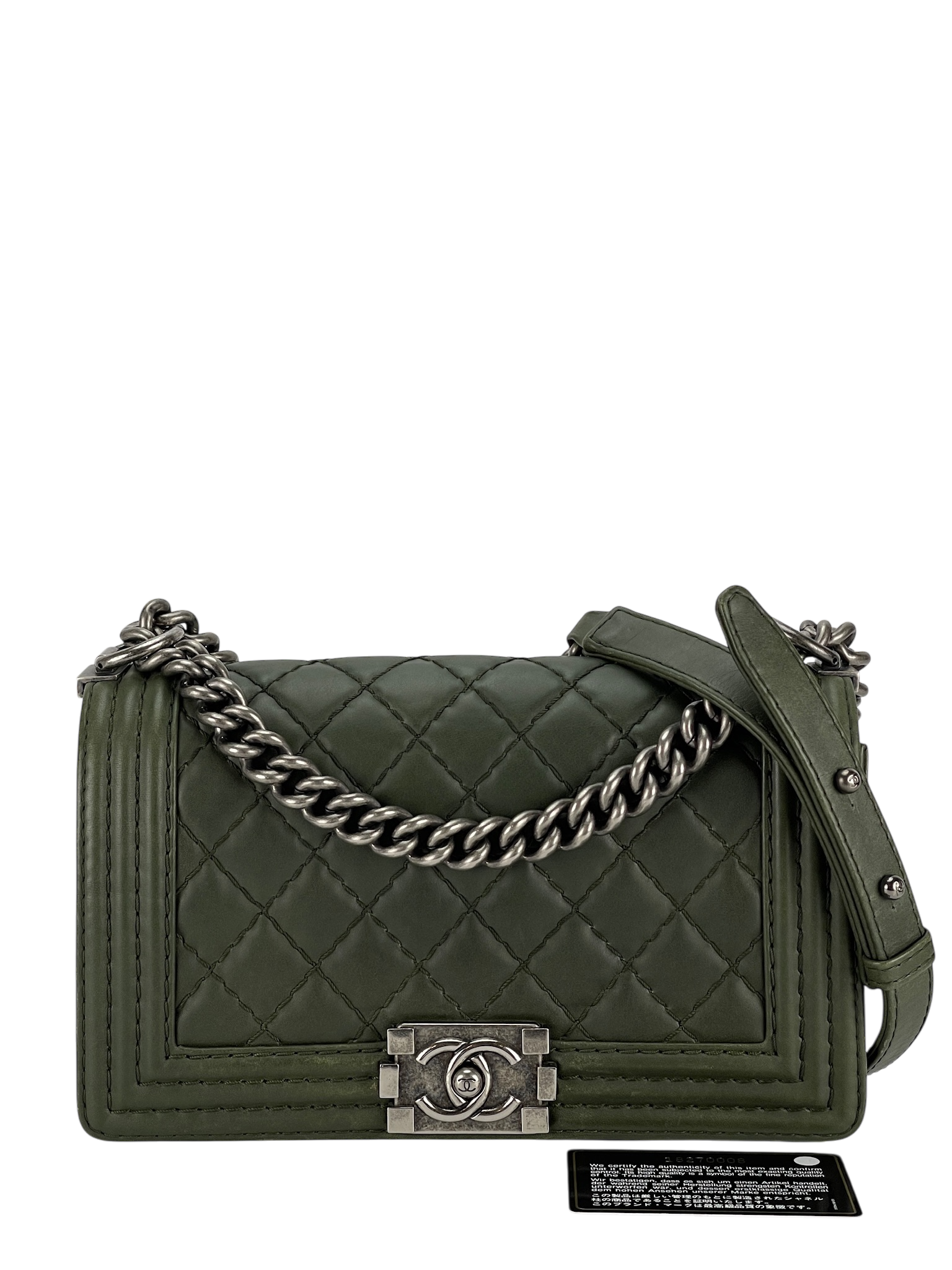 CHANEL -  Medium Boy Flap Bag Green Caviar Metal Black