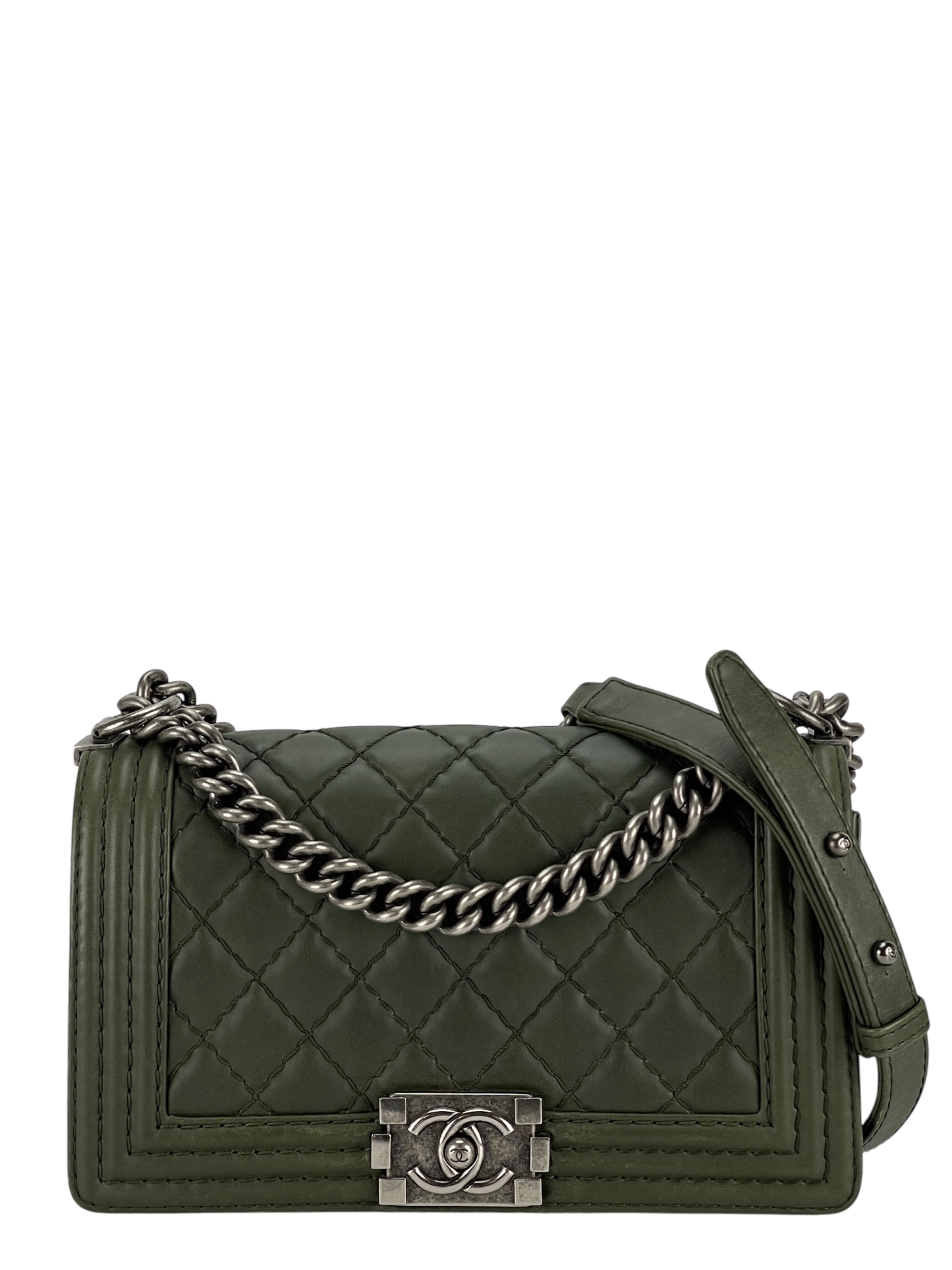 CHANEL -  Medium Boy Flap Bag Green Caviar Metal Black