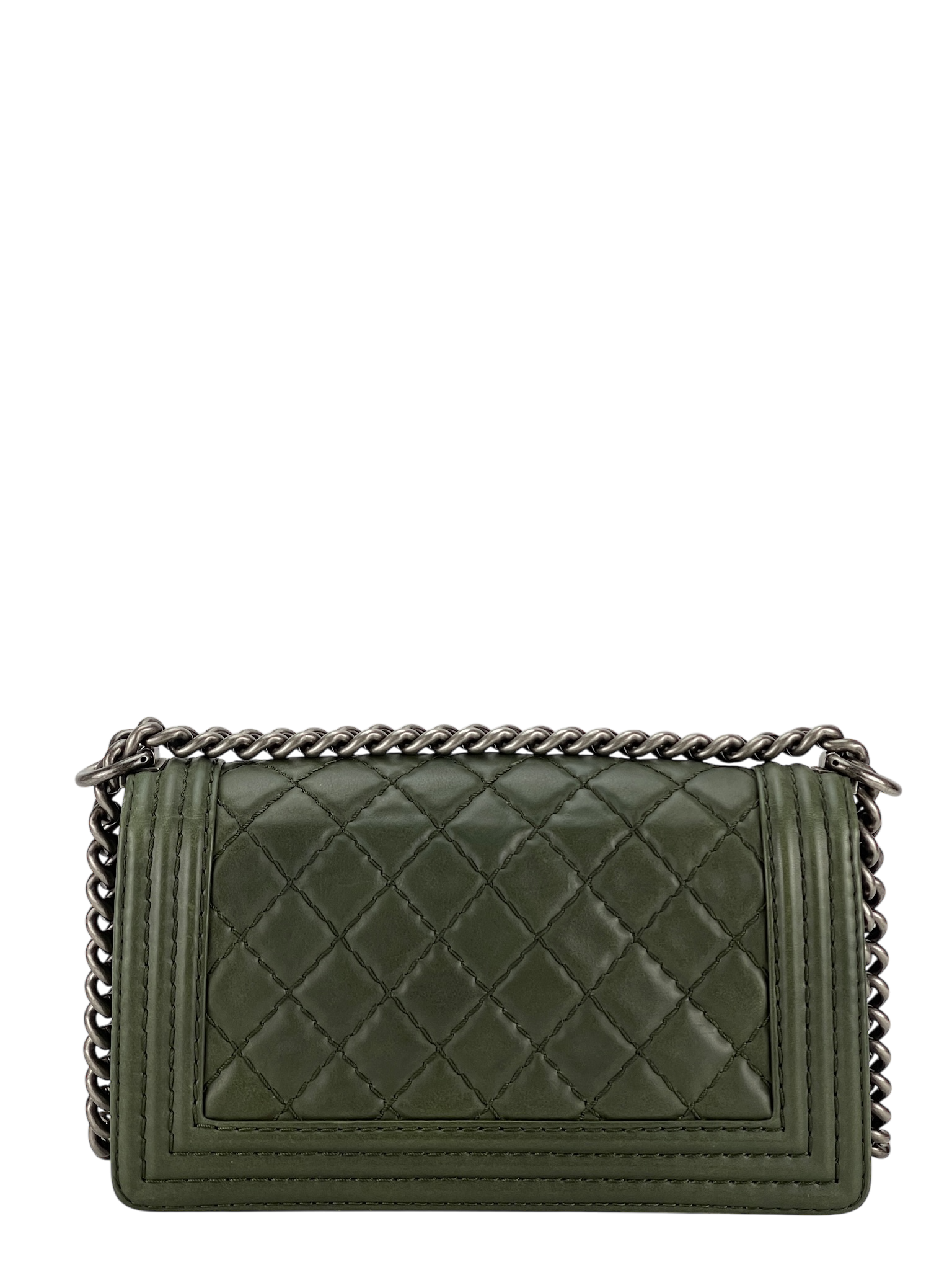 CHANEL -  Medium Boy Flap Bag Green Caviar Metal Black