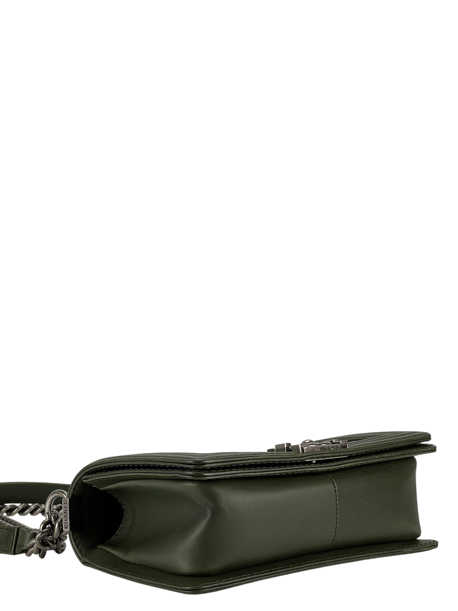 CHANEL -  Medium Boy Flap Bag Green Caviar Metal Black