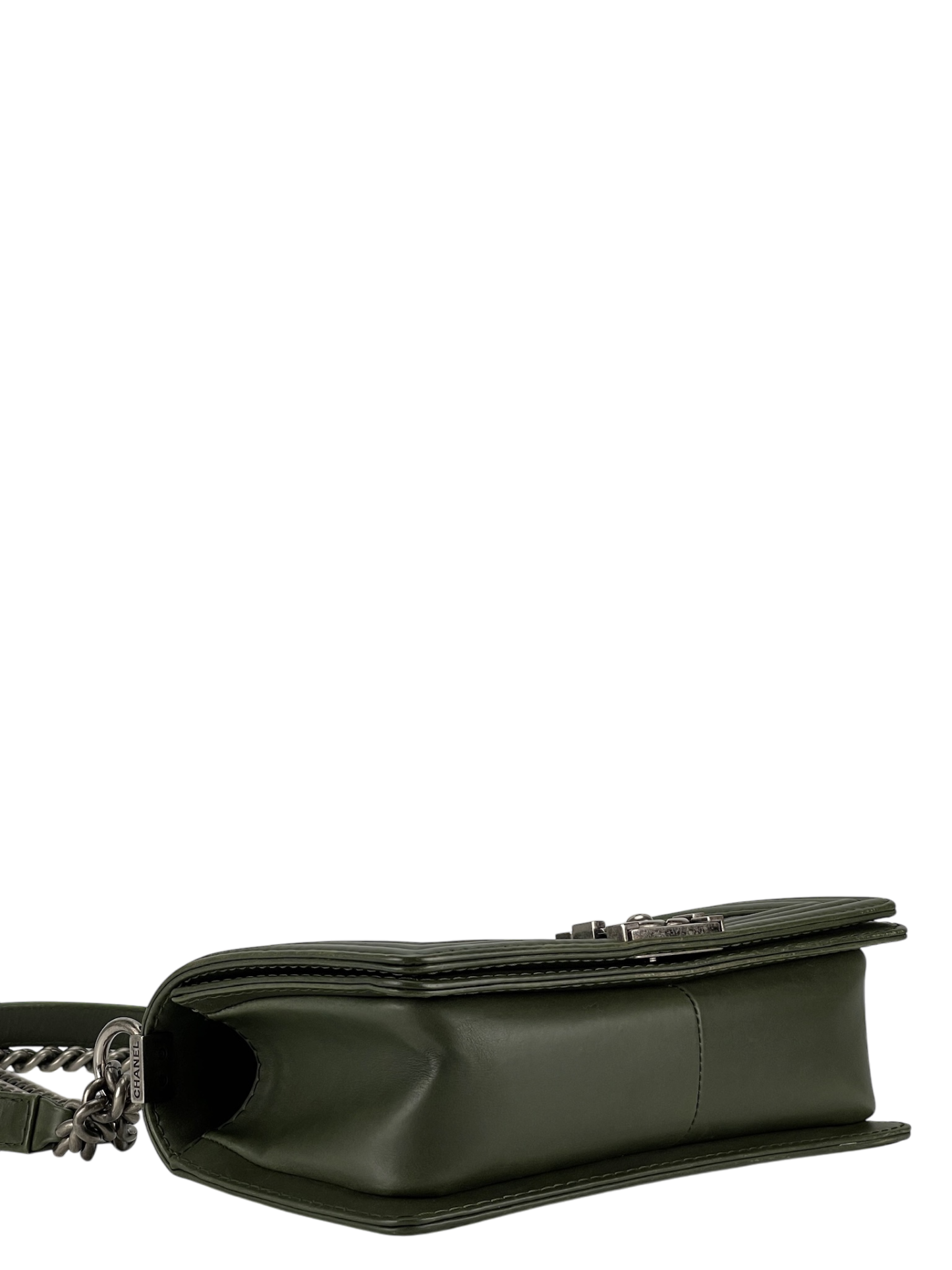 CHANEL -  Medium Boy Flap Bag Green Caviar Metal Black