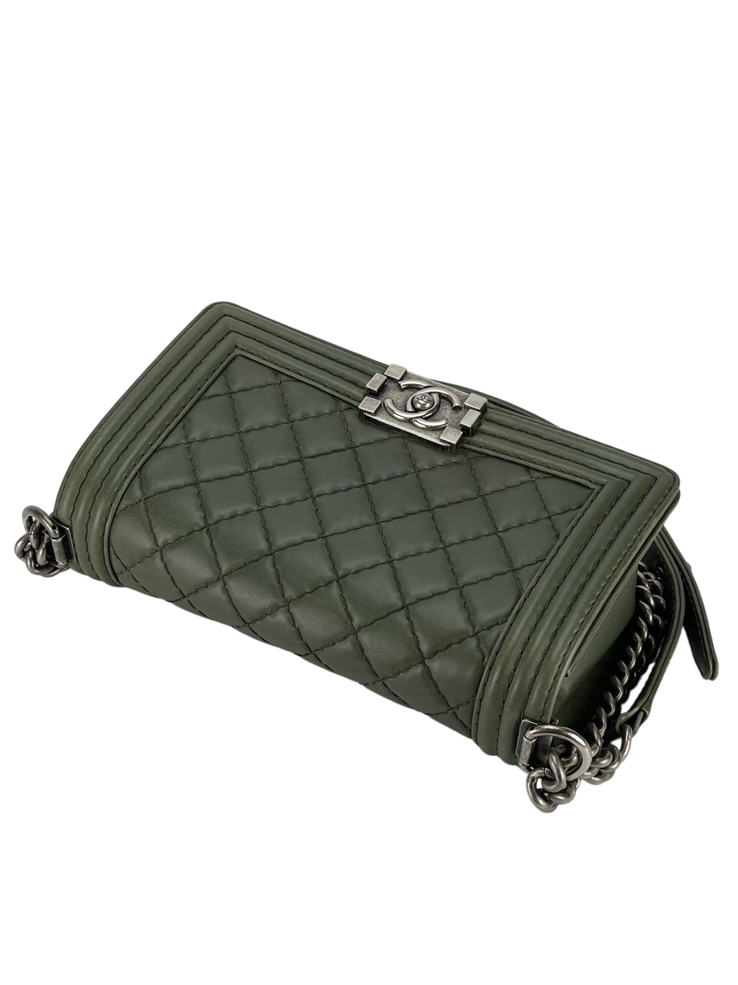 CHANEL -  Medium Boy Flap Bag Green Caviar Metal Black