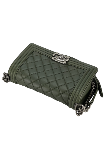 CHANEL -  Medium Boy Flap Bag Green Caviar Metal Black