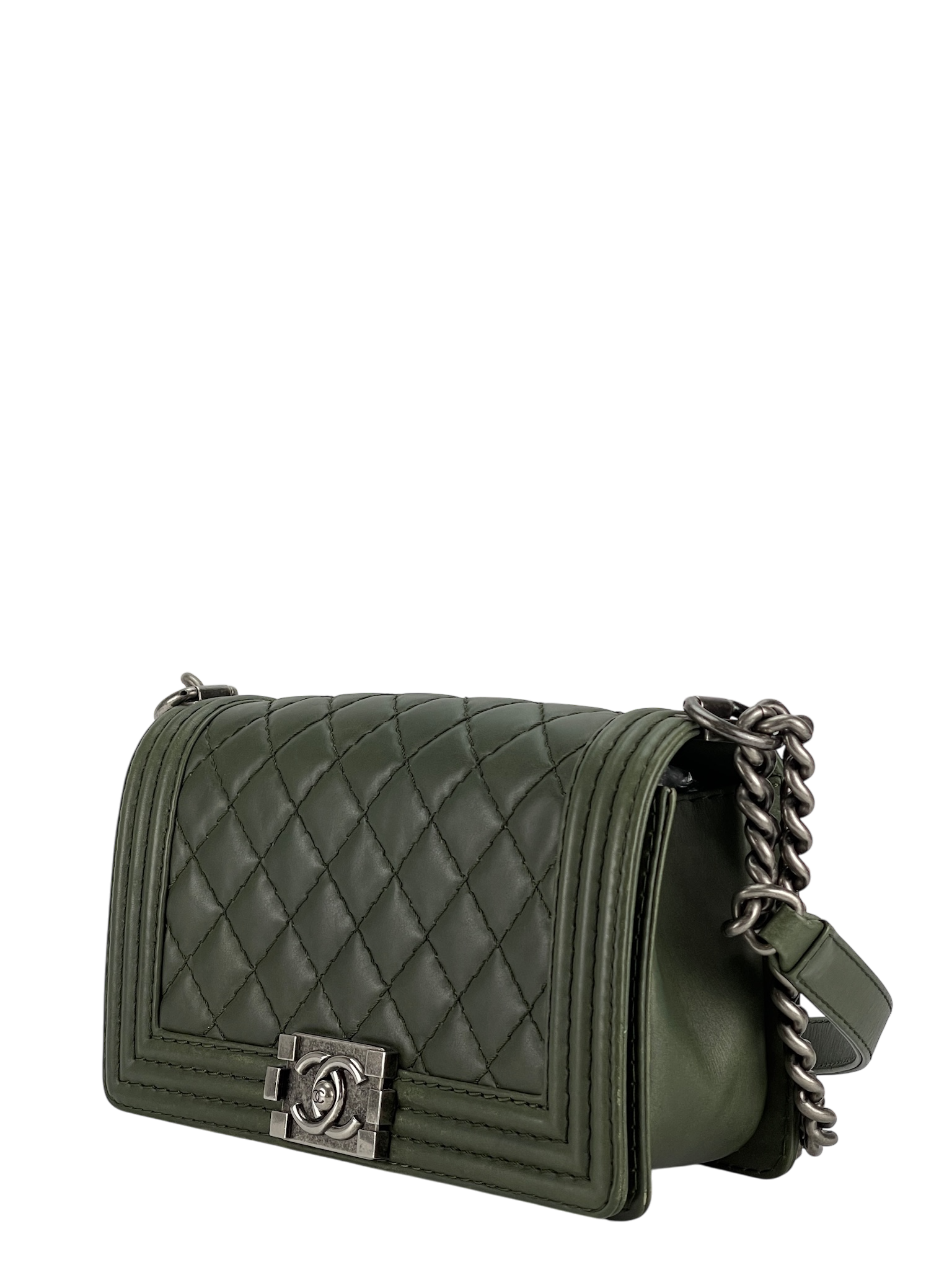 CHANEL -  Medium Boy Flap Bag Green Caviar Metal Black