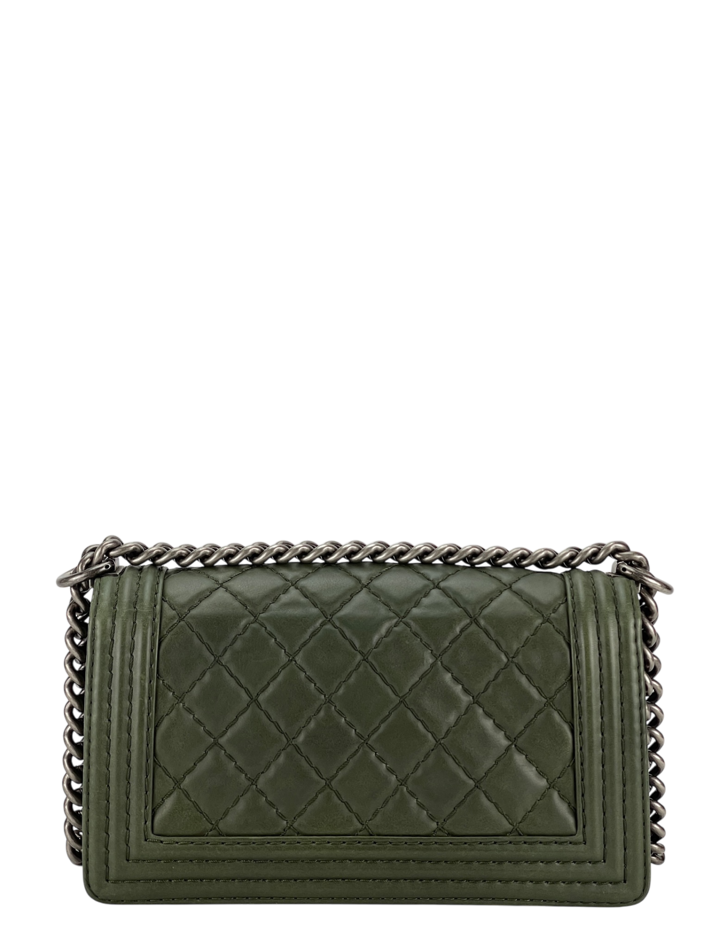 CHANEL -  Medium Boy Flap Bag Green Caviar Metal Black
