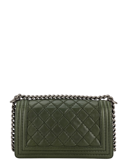 CHANEL -  Medium Boy Flap Bag Green Caviar Metal Black