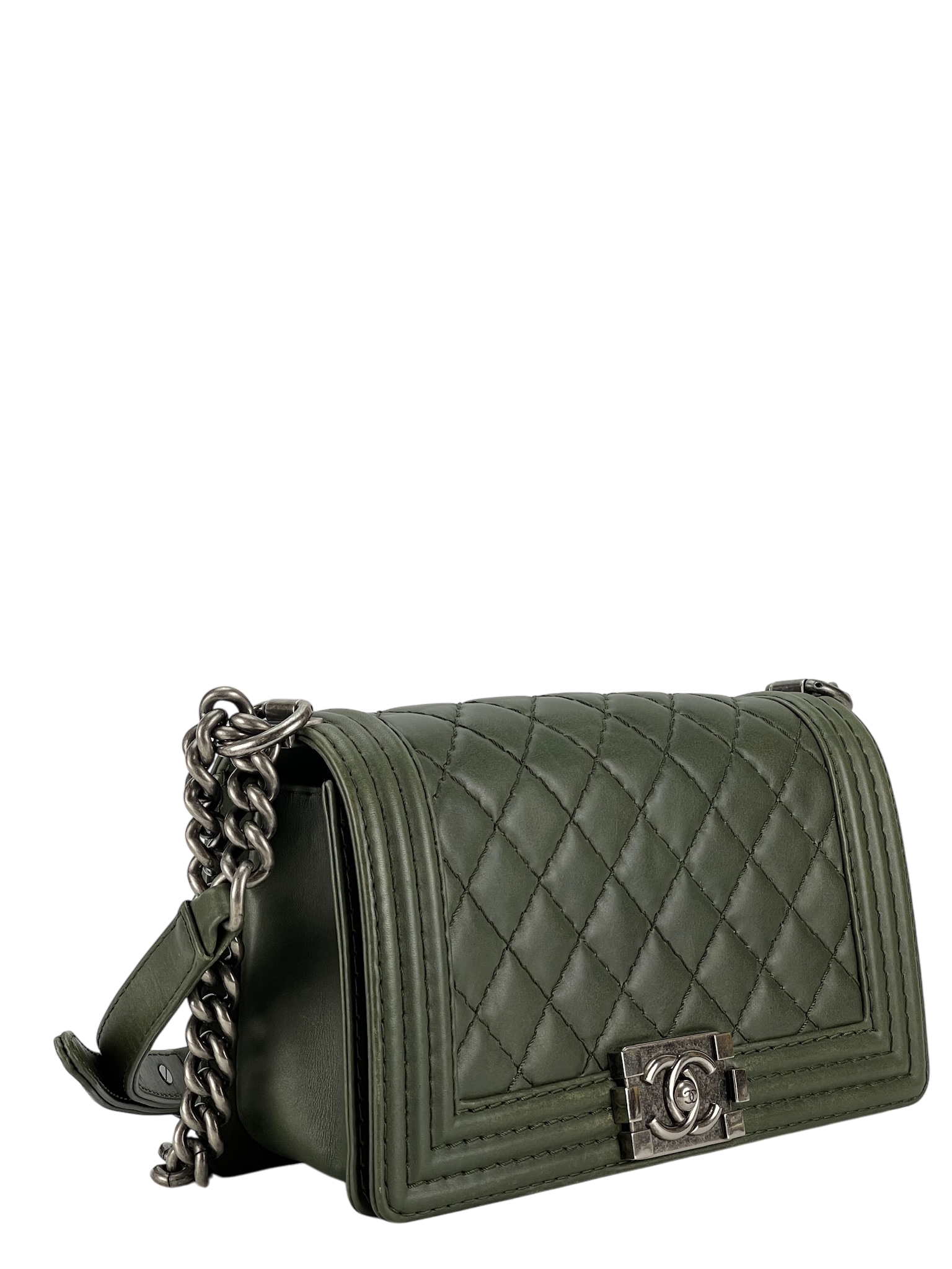 CHANEL -  Medium Boy Flap Bag Green Caviar Metal Black