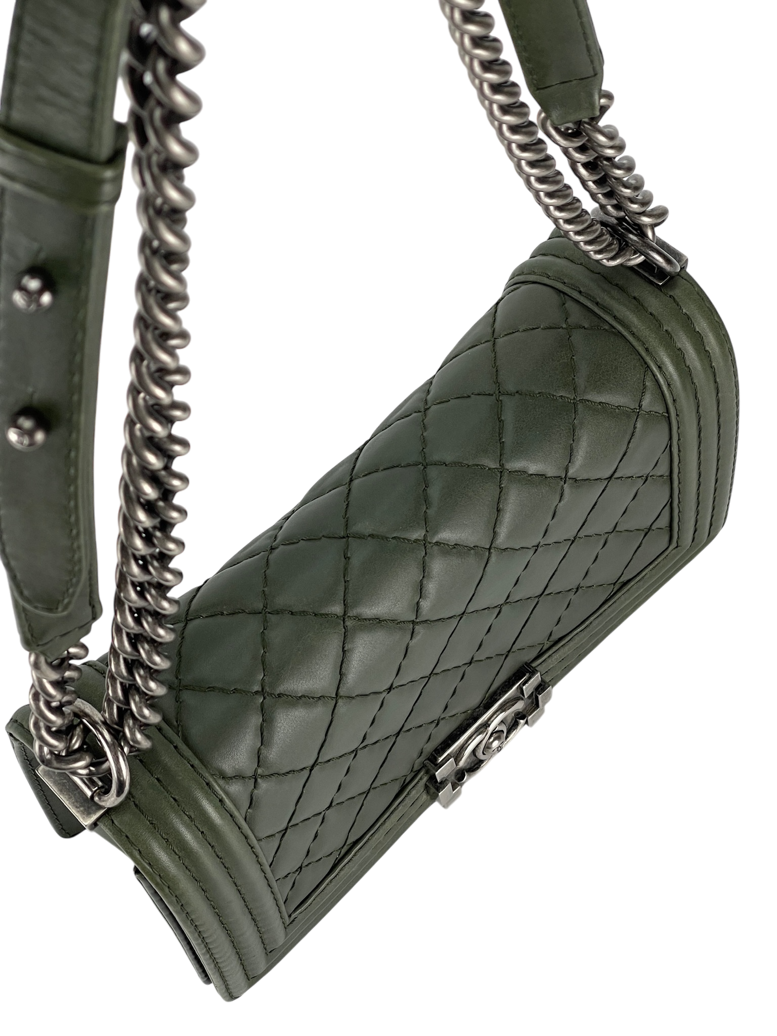 CHANEL -  Medium Boy Flap Bag Green Caviar Metal Black
