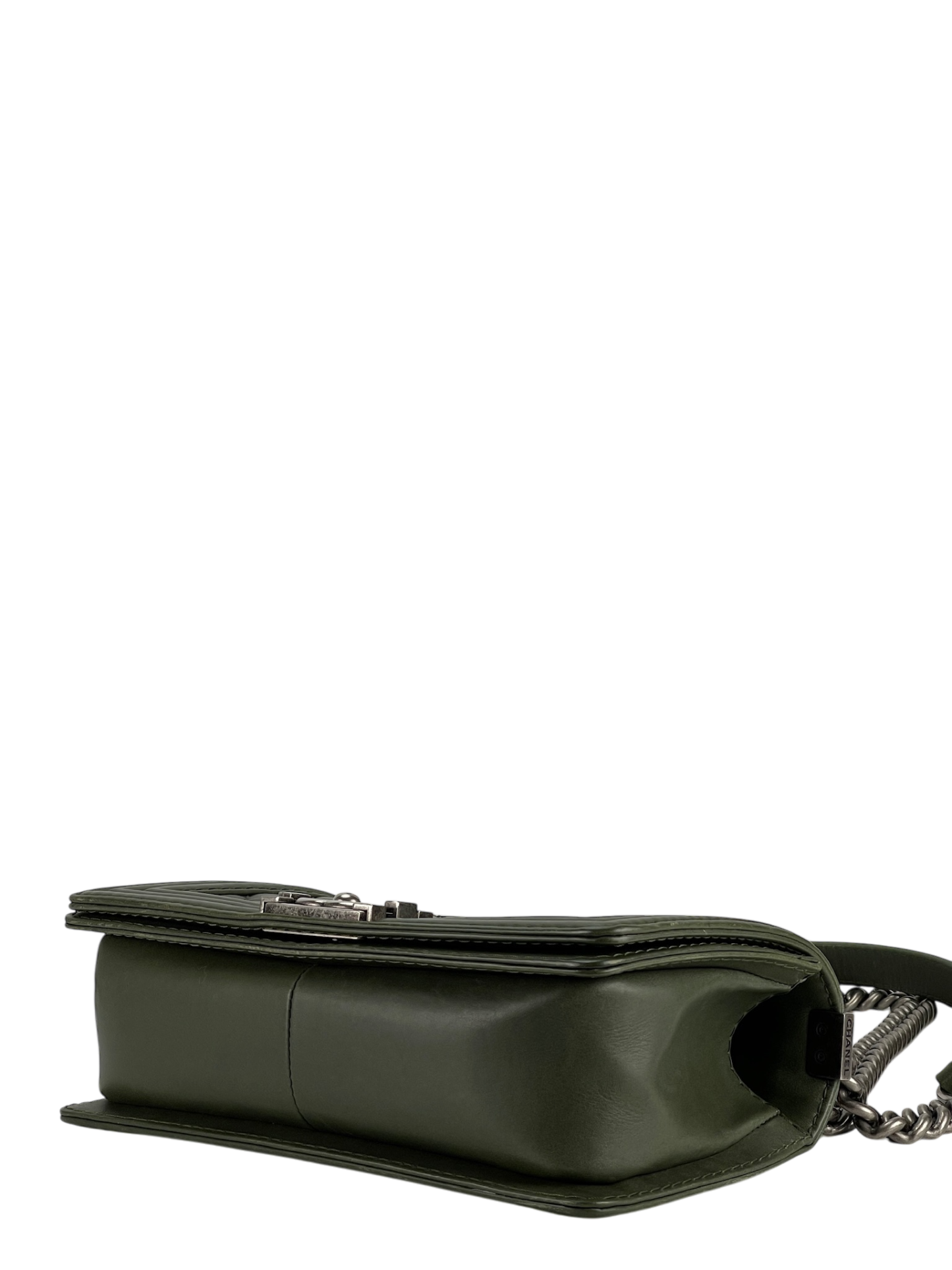 CHANEL -  Medium Boy Flap Bag Green Caviar Metal Black