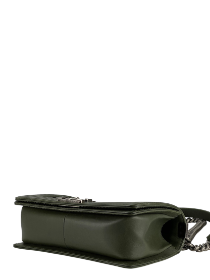 CHANEL -  Medium Boy Flap Bag Green Caviar Metal Black