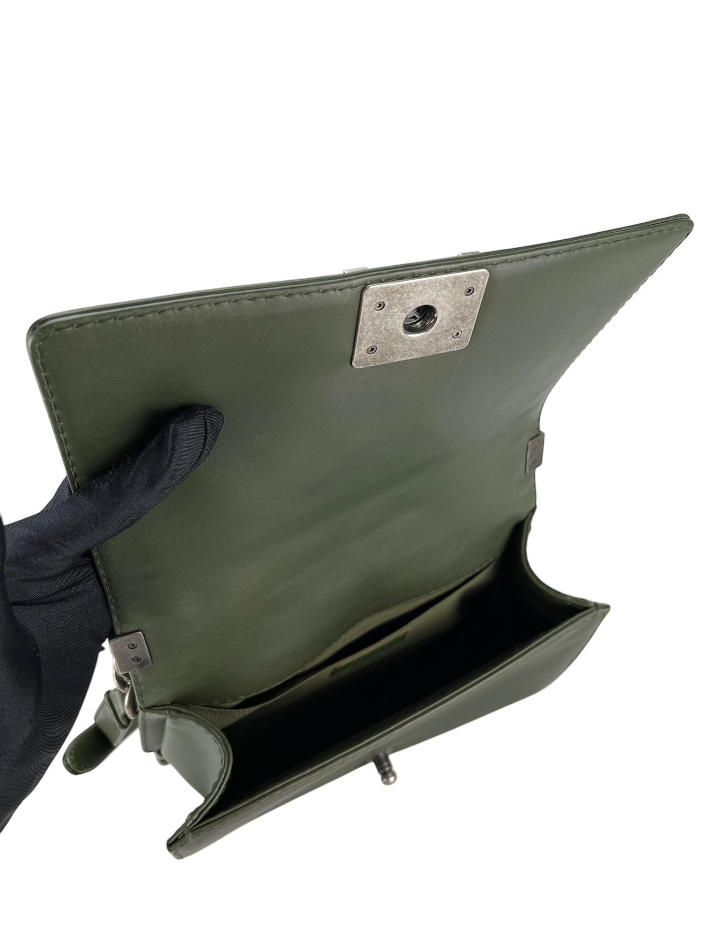 CHANEL -  Medium Boy Flap Bag Green Caviar Metal Black