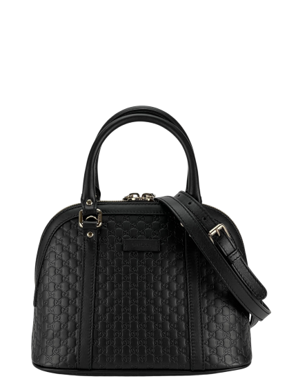 GUCCI -  Black Calfskin Microguccissima Leather Mini Dome Bag