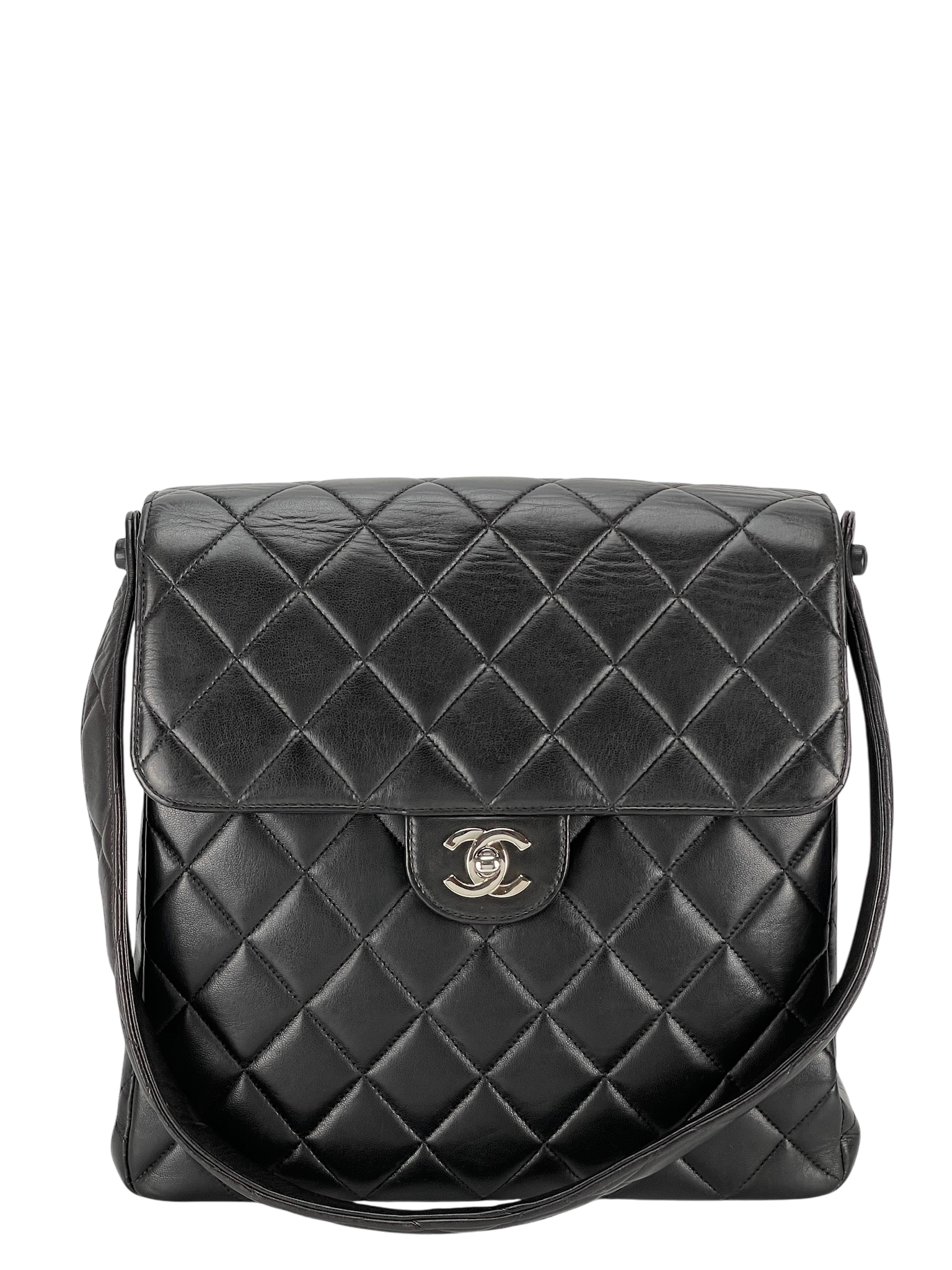 CHANEL -  Black Lambskin Chanel Double Face Matelasse Shoulder Bag 