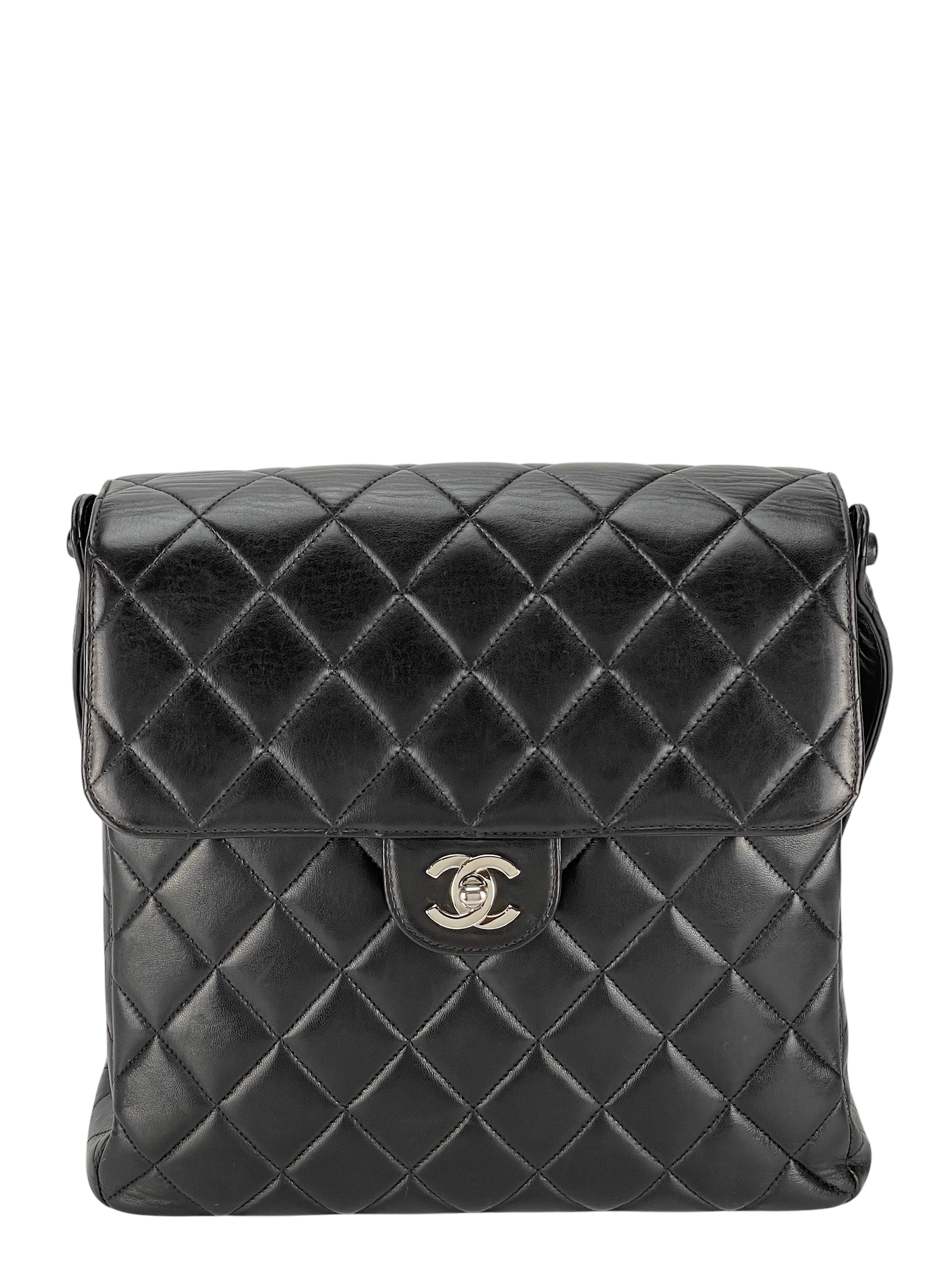 CHANEL -  Black Lambskin Chanel Double Face Matelasse Shoulder Bag 