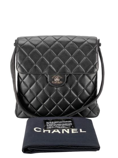 CHANEL -  Black Lambskin Chanel Double Face Matelasse Shoulder Bag 