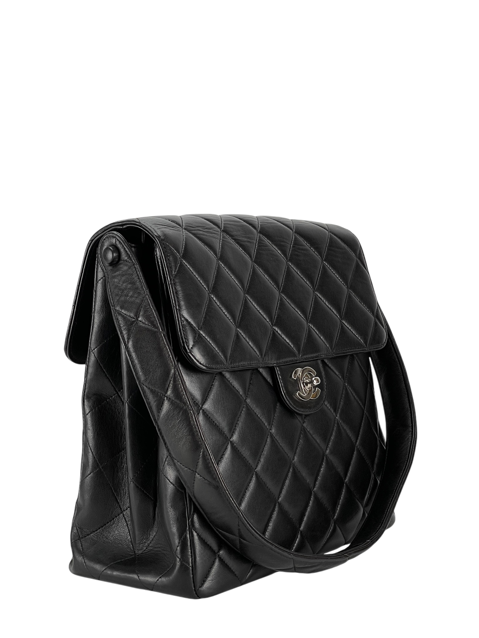 CHANEL -  Black Lambskin Chanel Double Face Matelasse Shoulder Bag 
