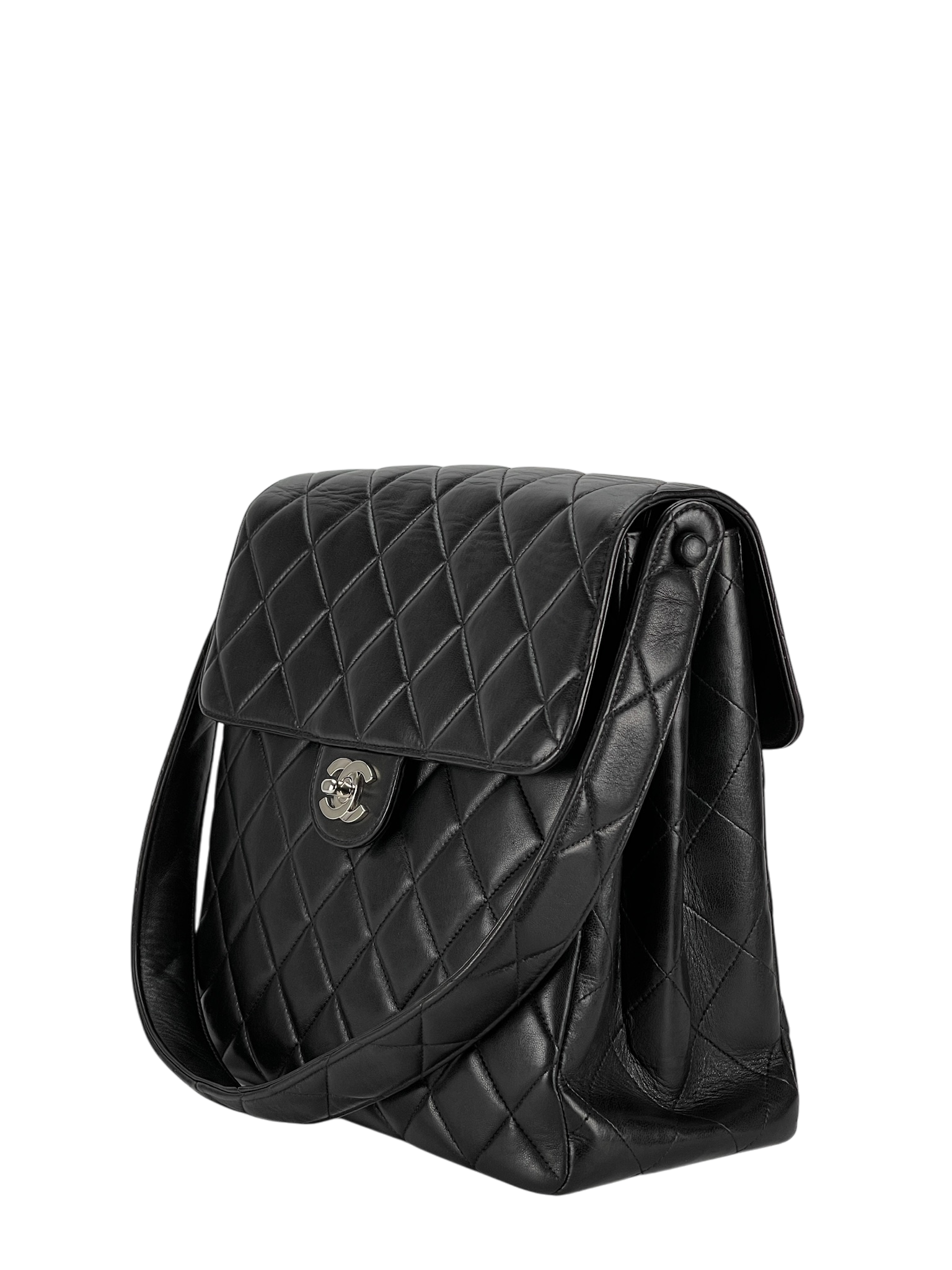 CHANEL -  Black Lambskin Chanel Double Face Matelasse Shoulder Bag 