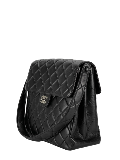 CHANEL -  Black Lambskin Chanel Double Face Matelasse Shoulder Bag 